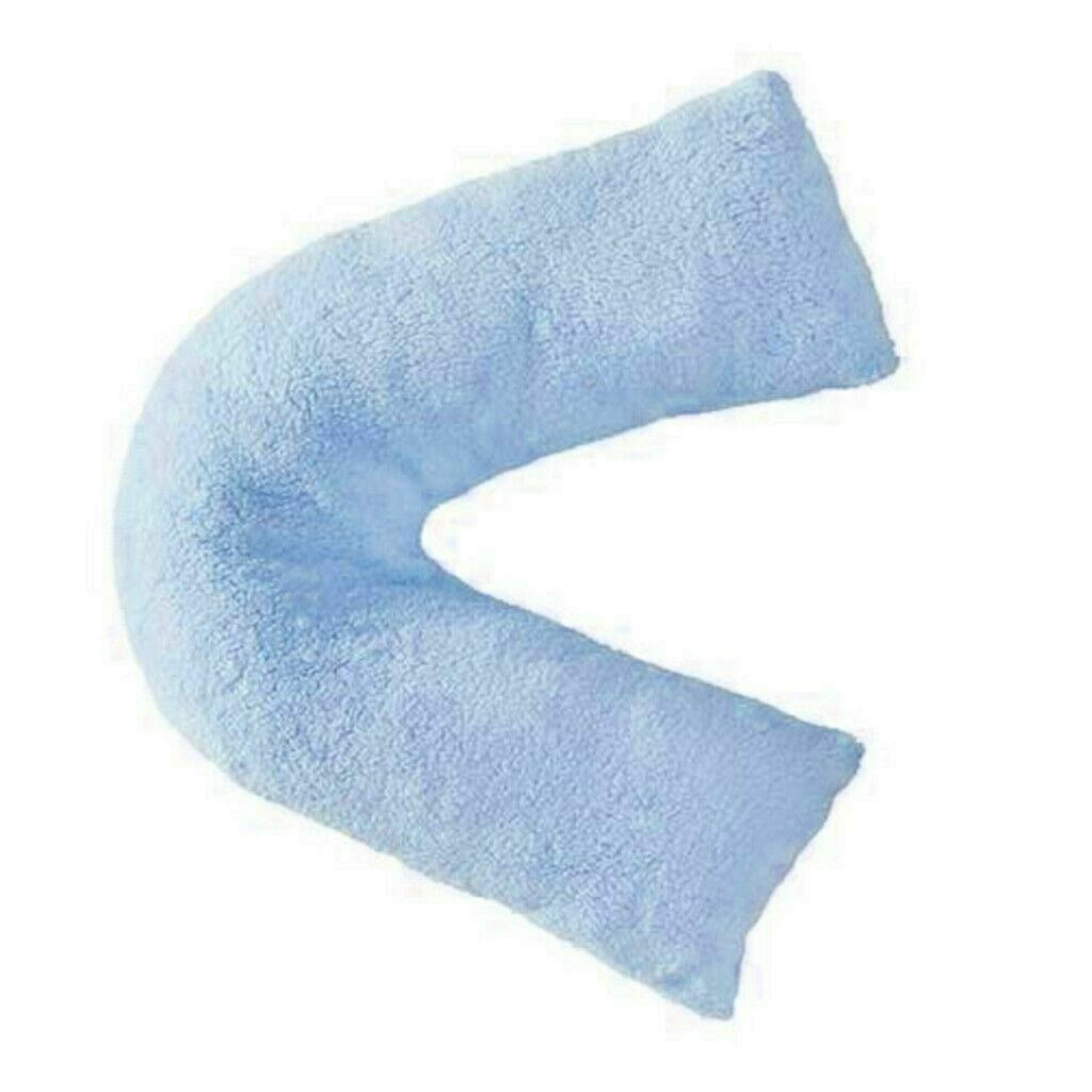 NIGHTZONE Teddy V Shaped complete pillow or Case for support Maternity, Neck, Back, Soft Warm Plush Cosy Fleece Cover (Teddy V Pillow Blue, Complete Pillow)