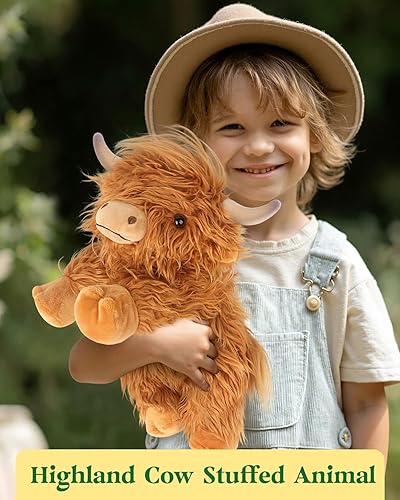 Miniatura 2 de Cuckool Highland Cow - Animales de peluche, adorable animal de peluche esponjoso de ganado de las tierras altas, lindo peluche suave de vaca de las