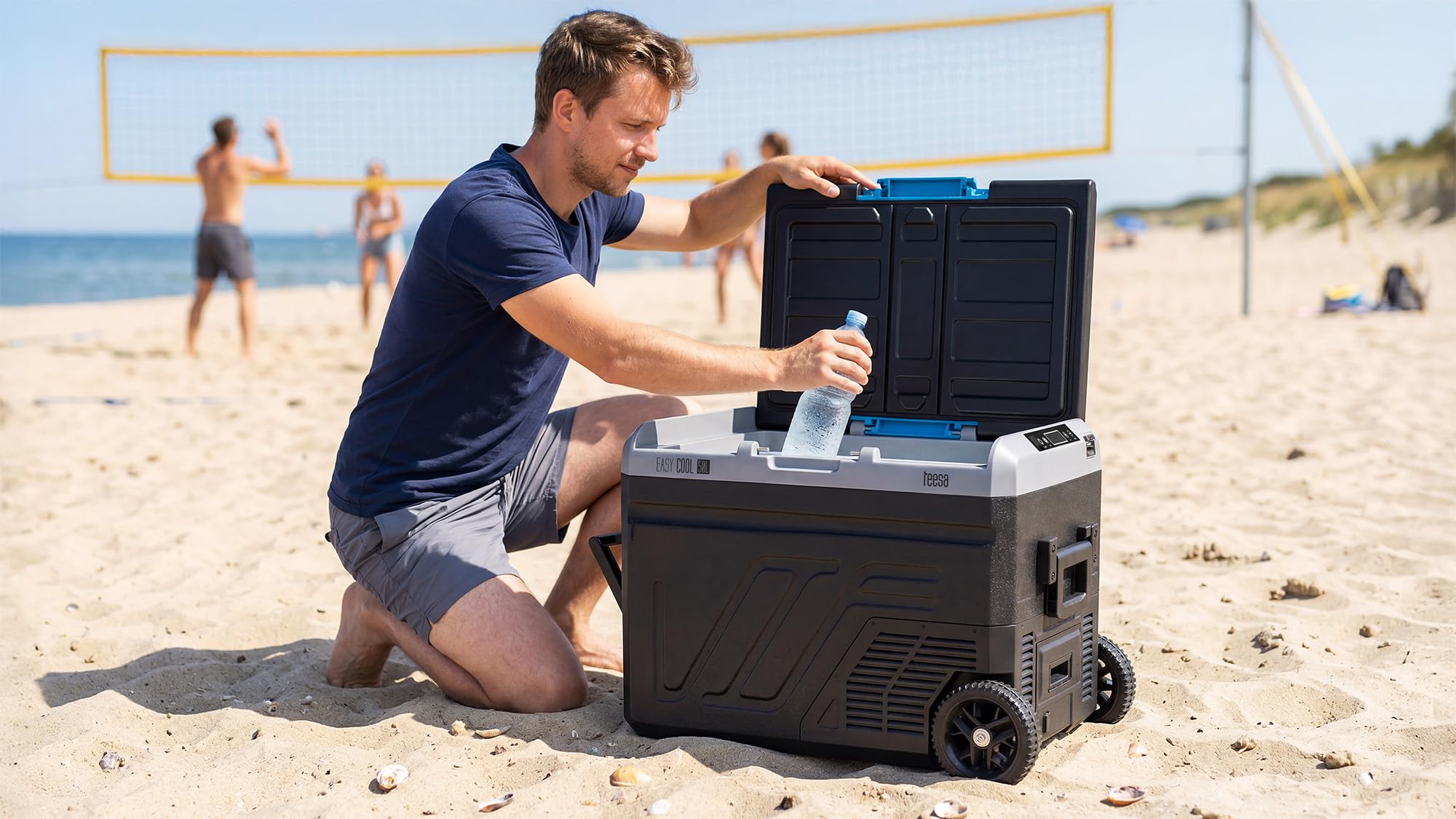 Teesa Profesjonalna Lodówka Turystyczna Kompresorowa z Funkcją Mrożenia 50L DC12/24 AC 230V Duże Koła i Solidna Rączka Bluetooth Możliwość Zasilania Baterią