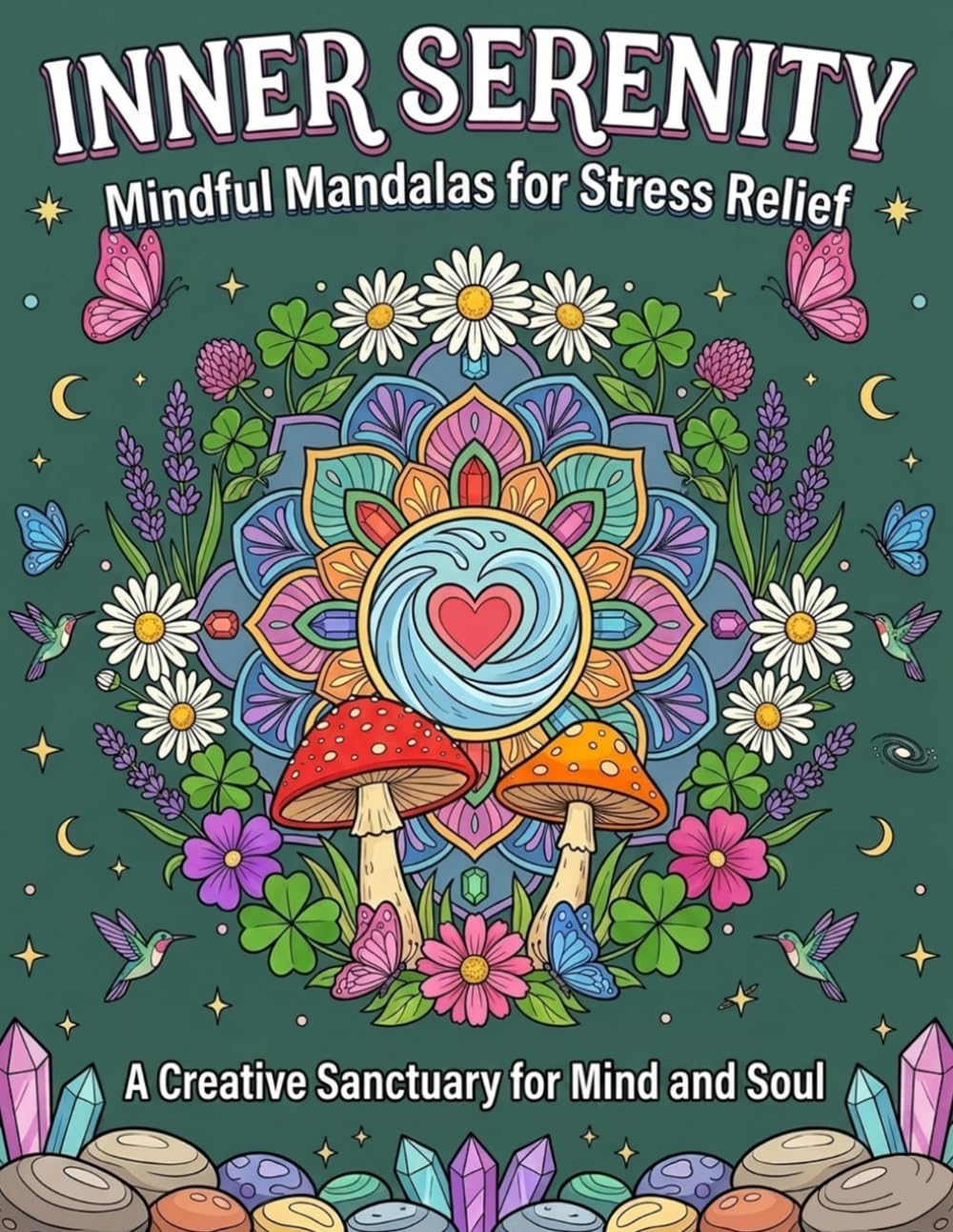 Inner Serenity: Mindful Mandalas for Stress Relief: A Creative Sanctuary for Mind and Soul — Journey Through Enchanting Nature, Whimsical Mushrooms, and Magical Crystal Gardens