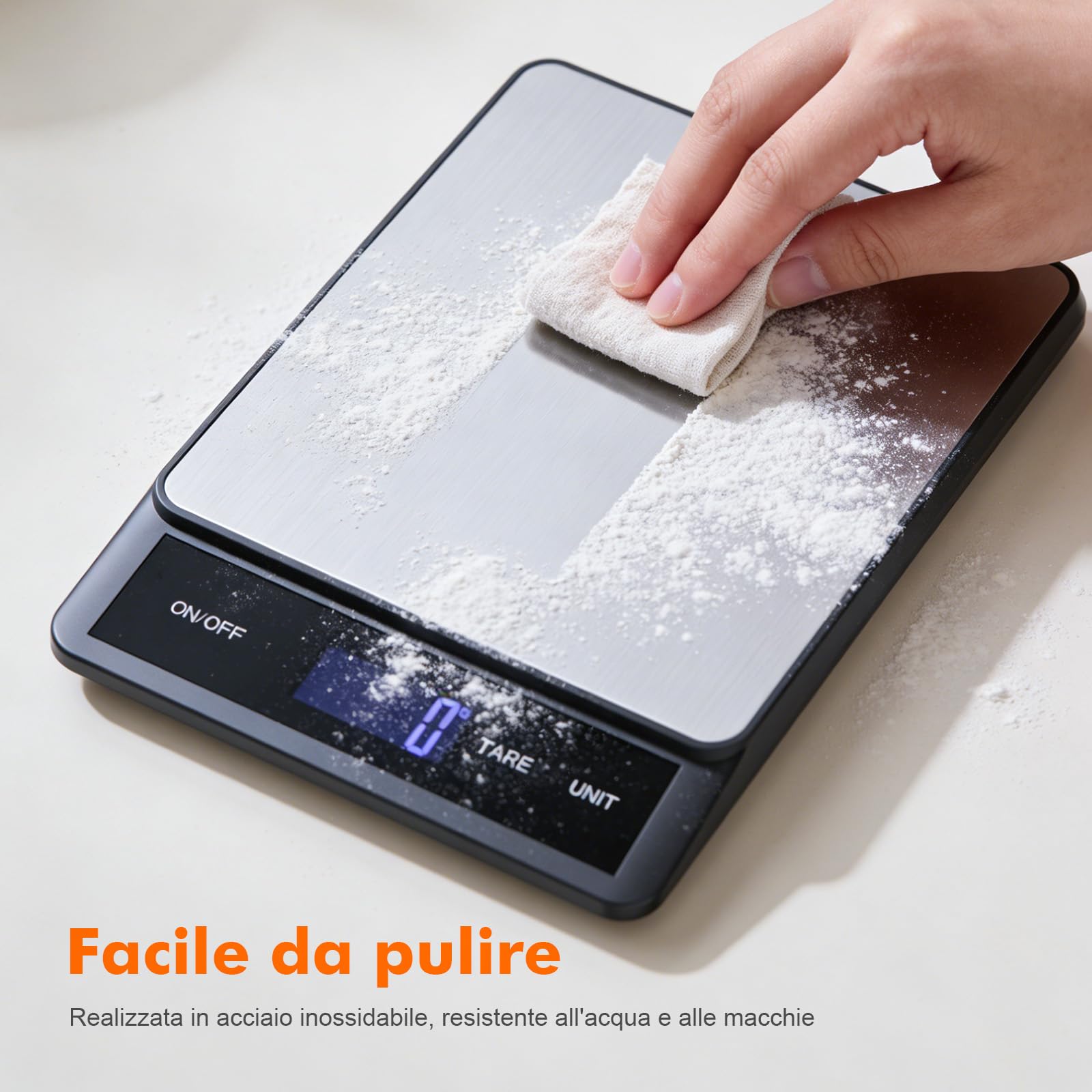 GRIFEMA GA2008-1, Bilancia da cucina ricaricabile, Bilancia multifunzione per alimenti in acciaio inossidabile, 5 kg/11 lb
