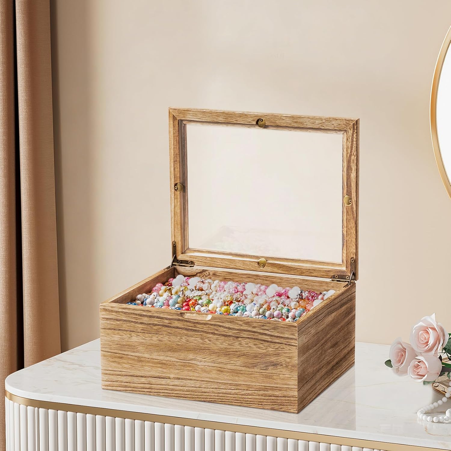 Bracelet Storage Box Holds Up to 150 Bangles, Bracelet Organizer with Clear Lid & Rods, Jewelry Display Case for Multiple Sizes, Dust-Proof Design