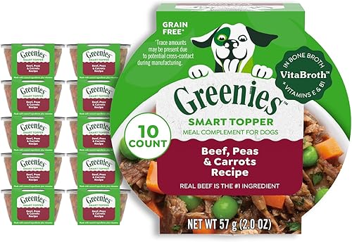 Greenies Smart Topper - Mezcla húmeda con alto contenido de proteínas para perros, receta de carne de res, guisantes y zanahorias en caldo