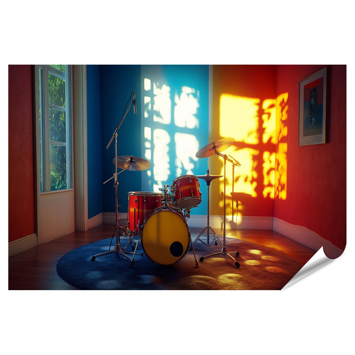 islandburner Prime XXL - Poster con batteria in camera illuminata dal sole, per soggiorno, amanti della musica, negozio di musica, immagini di alta qualità