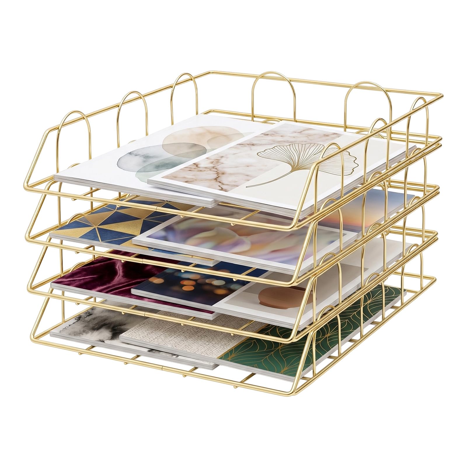 Ablagefach Schreibtisch Organizer & Büro Ablagefächer Stapelbar aus Metall - Briefablage A4, Dokumentenablage A4 Papierablage, Mesh Design - Für A4 Papier, Briefe, Dokumente (Gold)
