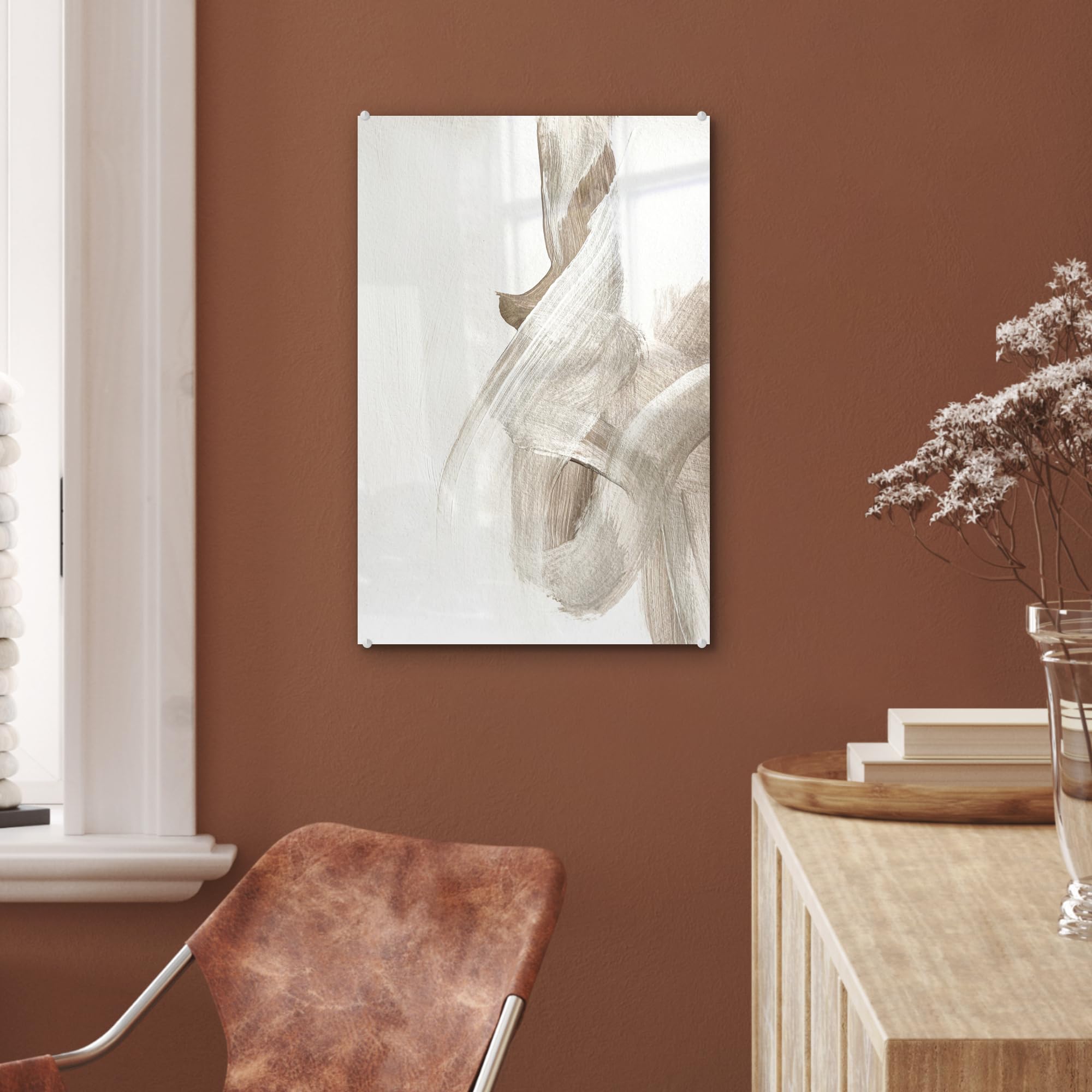 MuchoWow© Bild auf Glas Schlafzimmer Bilder Badezimmer Wand Deko Wohnzimmer | 40x60 cm - Modern Wanddeko Bilderwand Geschenk Abstrakt - Moderne Kunst - Beige