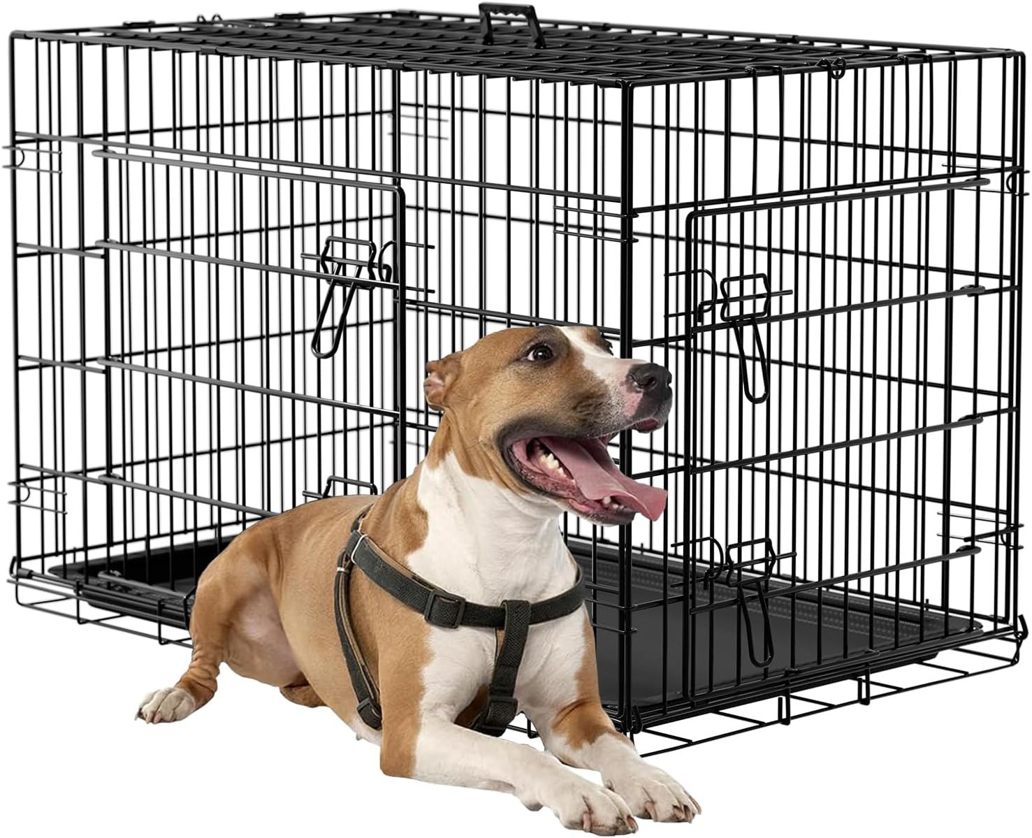 FDW Dog Crate 36inch Dog Cage Foldable Metal Kennel with Leakproof Tray Foldable Design Indoor Outdoor Use for Medium Dogs,Black