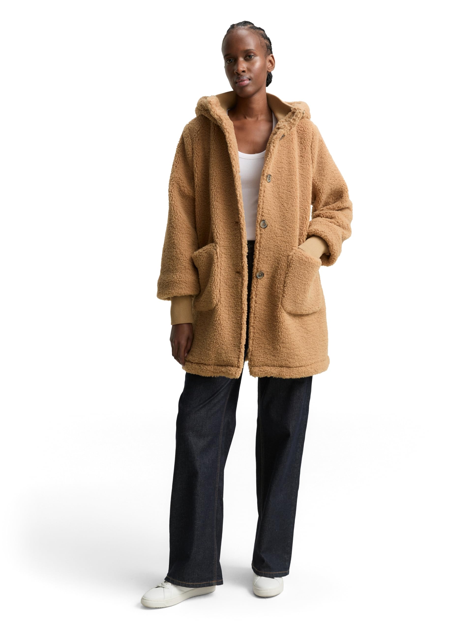 TOM TAILOR Denim Damen Mantel aus Teddyfell
