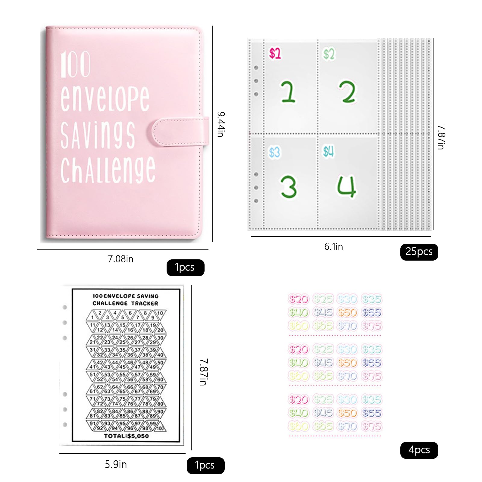 1 Piece A5 Budget Binder, 100 Challenge Envelopes, Money Saving Envelopes, Budget Planner Saving Paper Save €5,050 (Pink