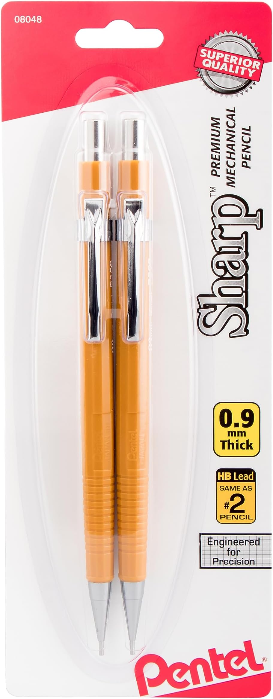 Sharp Mechanical Pencil, (0.9mm), Bold Line, Yellow Barrel, Pack of 2 (P209BP2-K6)