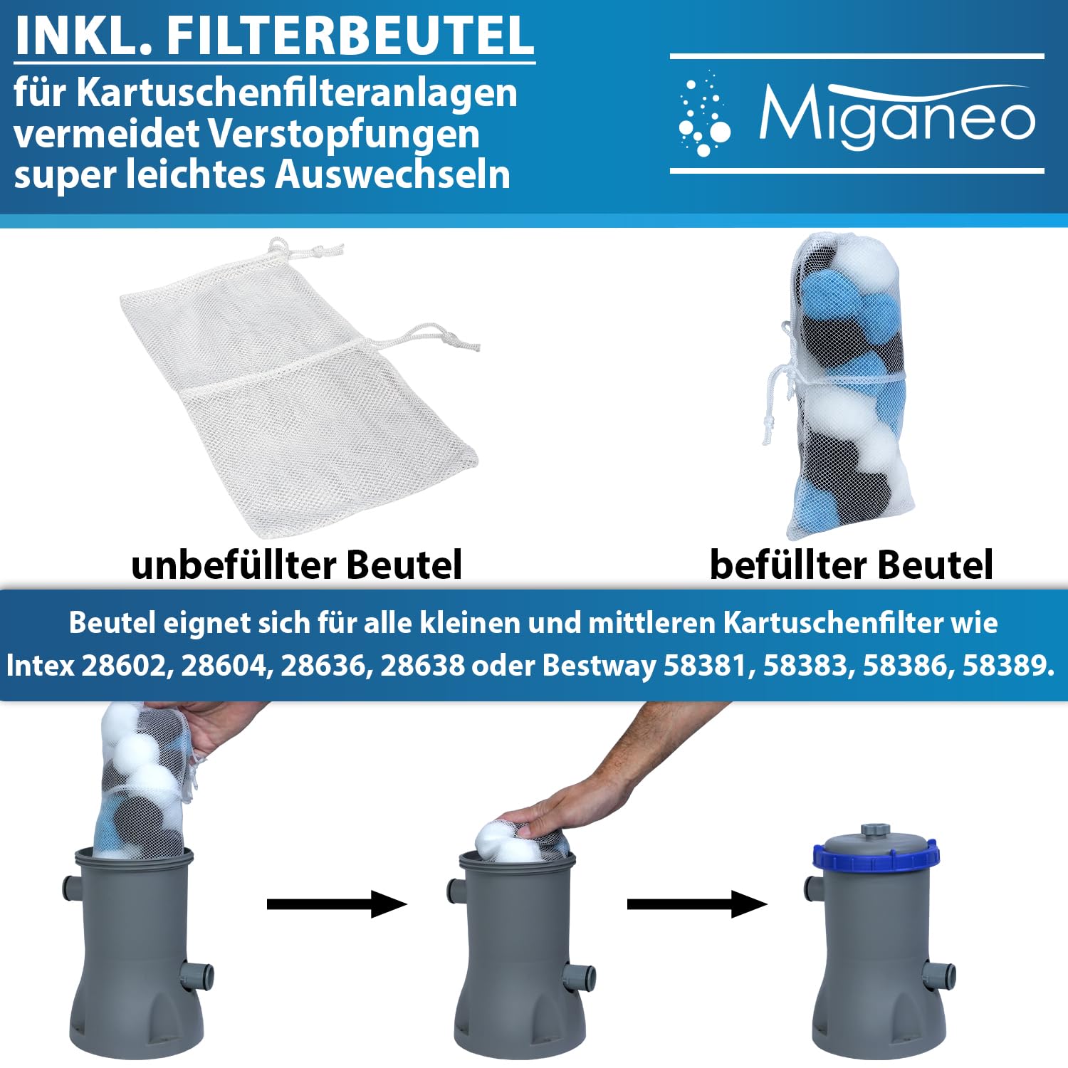 Miganeo Superfine Pro Filterbälle 700g mit Netz