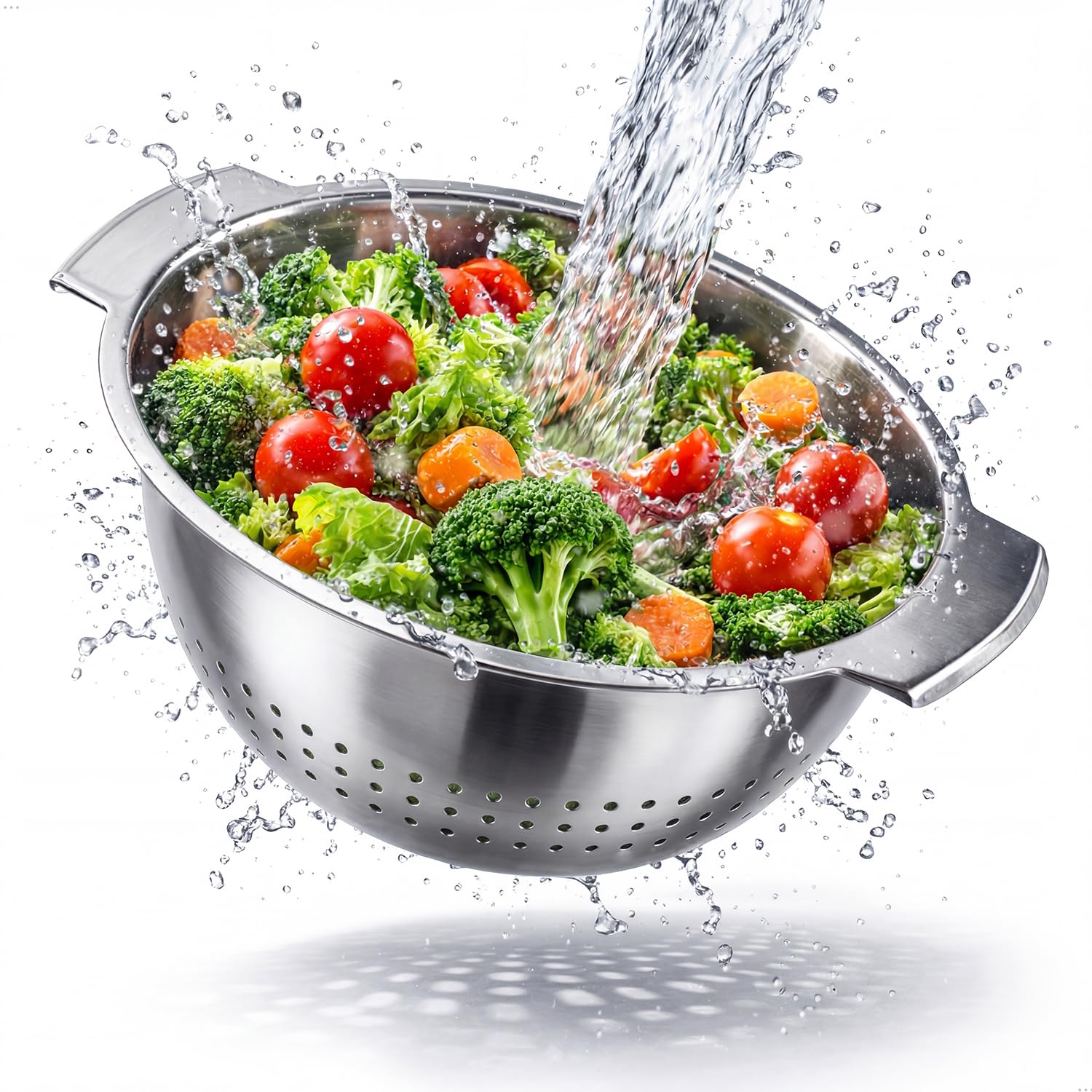 Colador para ensaladas, colador de cocina, colador de acero inoxidable, colador de pasta | diámetro de 24 cm, colador de verduras, colador de verduras, apto para lavavajillas, 2 asas, colador de