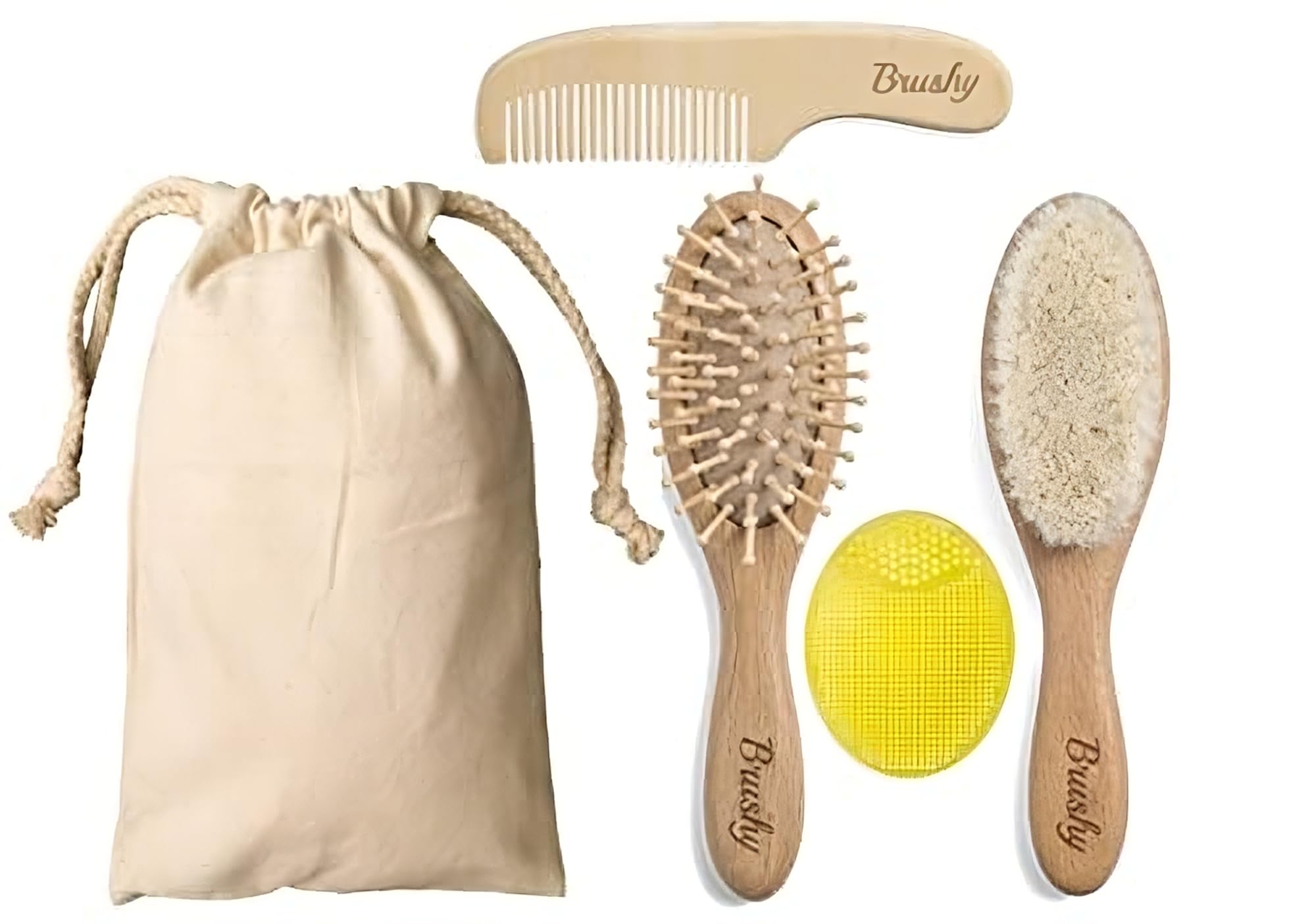 Brushy - Cepillo y peine para Bebé en Madera Natural - Kit Suave y Ecológico para Recién Nacidos, Niñas y Niños - Ideal para el Cabello Delicado de los Niños