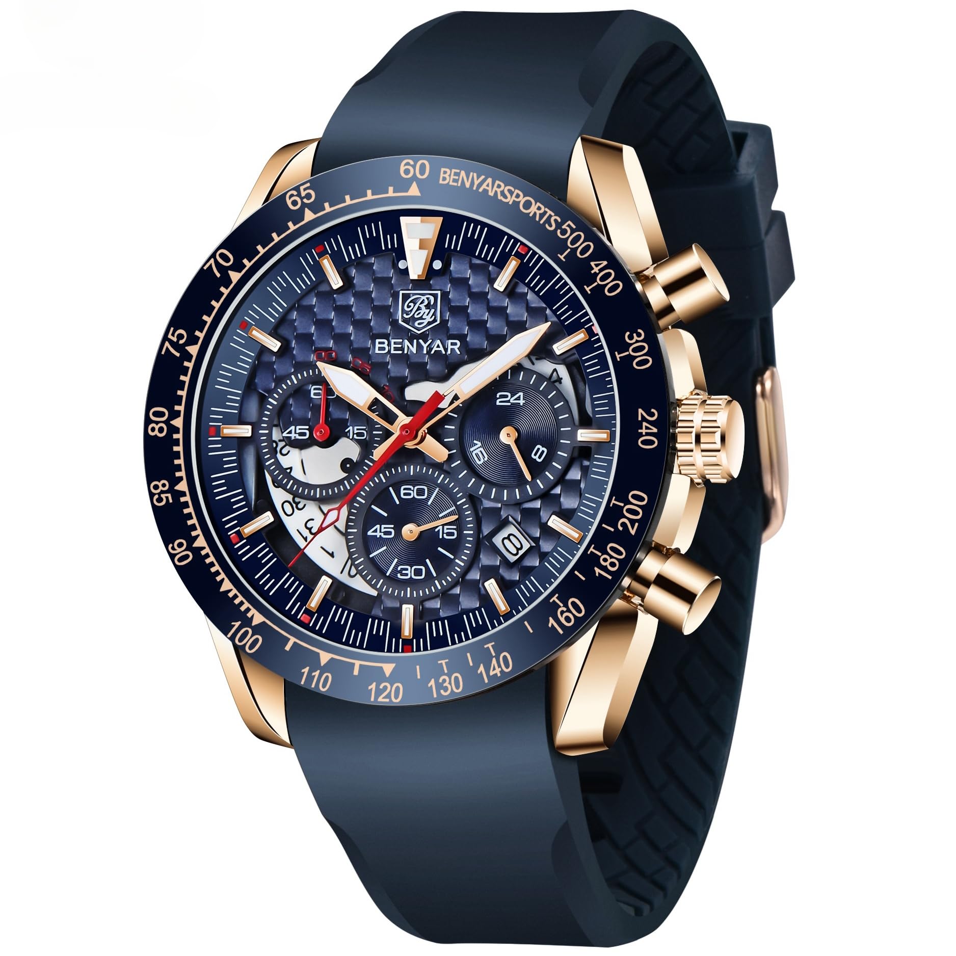 BENYAR BY Orologio Uomo Casual Cronografo da Uomo Movimento al Quarzo Cinturino in pelle Moda Sportivo 30M impermeabile Elegante Regalo per Uomo