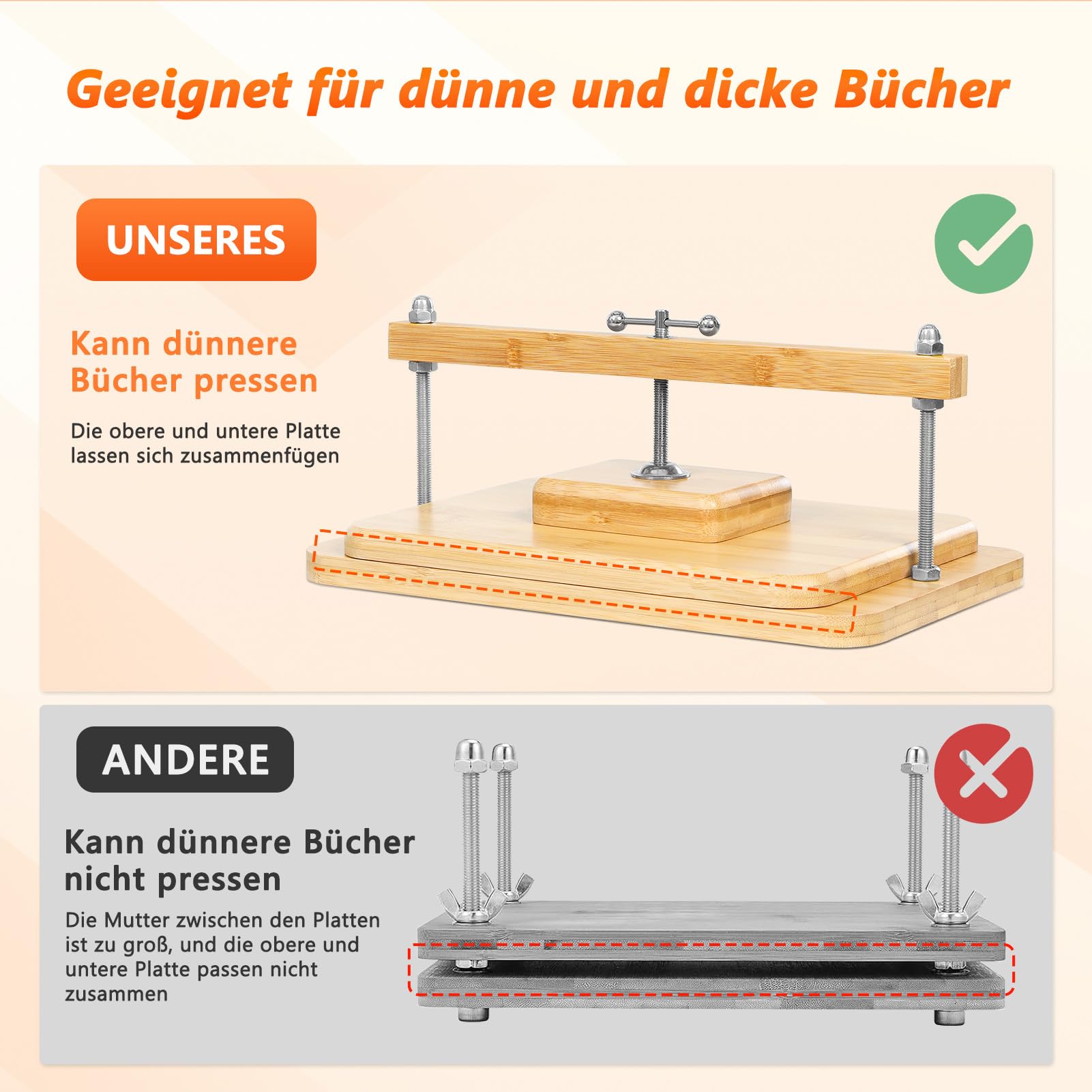TYYIHUA Buchbinde-Sets, Buchpresse aus Bambusholz, geeignet für dünne Bücher, 28 x 20 cm, Buchbindepresse für DIY-Buchbinden, Buchreparatur und Bastelarbeiten.