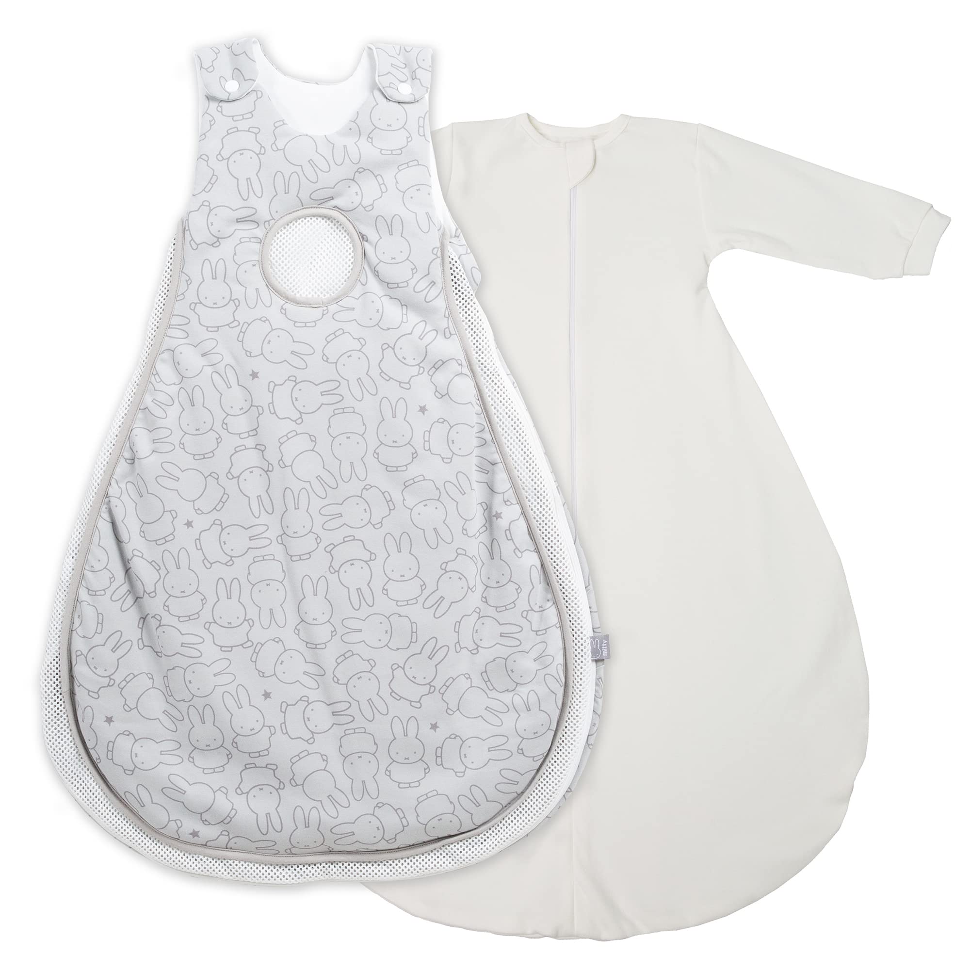 roba Baumann śpiworek dla niemowląt 74/80 cm Air PLUS miffy + śpiworek z rękawami - safe asleep - śpiworek całoroczny dla niemowląt - szary z motywem zająca