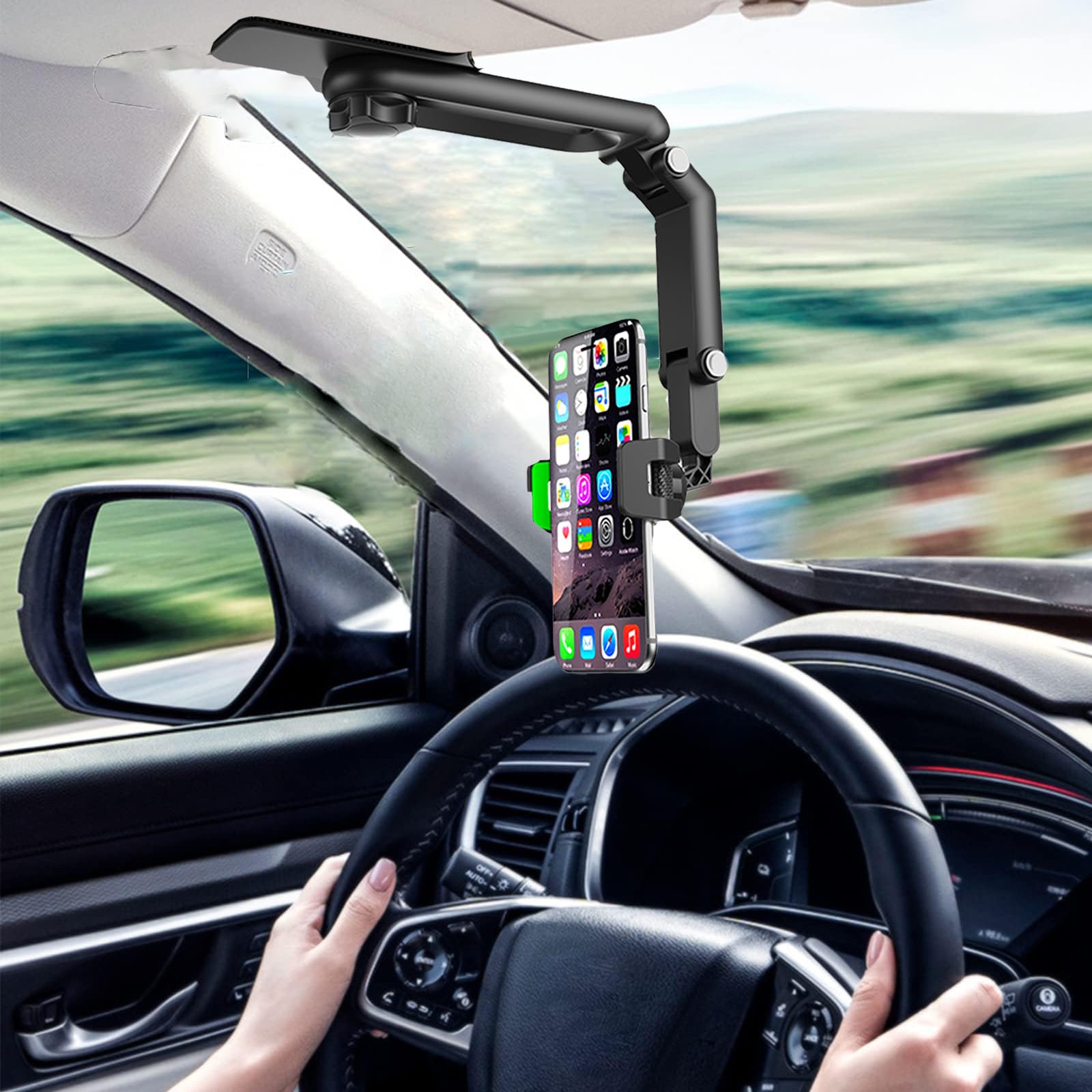 Phone Holder for Car Sun Visor, 360° Rotatable and Retractable Cell Phone Holder Clip, Multifunctional Phone Mount for Car/Home/Kitchen/Watching Movies Fit All iPhone Smartphones