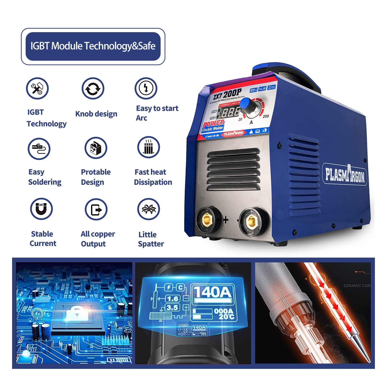 Mini Inverter ARC MMA Schweißmaschine Tragbare Schweißmaschine IGBT Digital für Schweißmaschinen Haus Anfänger Schweißen DC 220V 200A (ZX7-200)