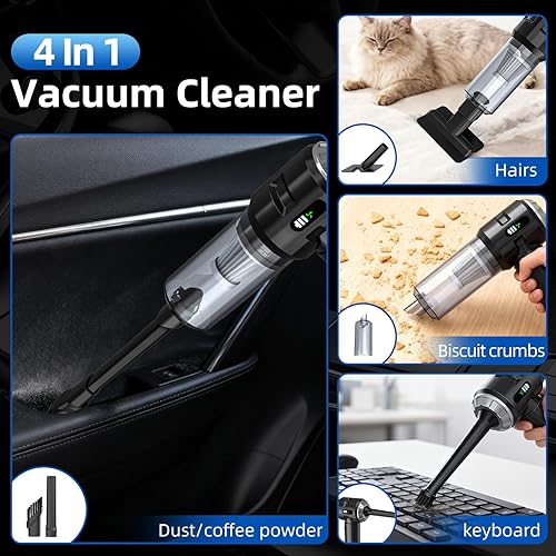 Miniatura 4 de Sycoodeal Aspiradora de mano para automóvil, 25000 PA, fuerte succión ciclónica, portátil, mini aspiradora inalámbrica con iluminación y pantalla