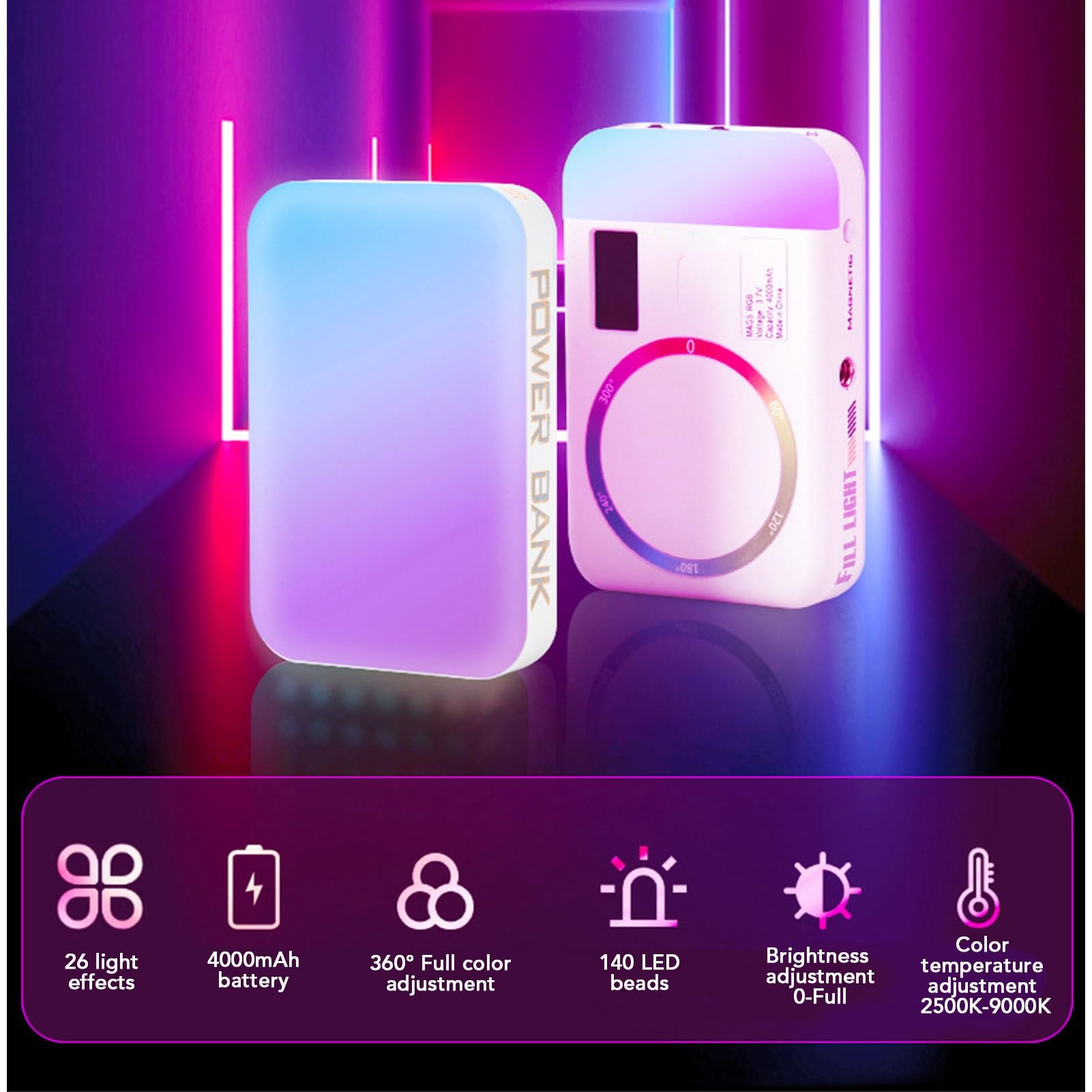 Luce Video RGB, Luce Light Video RGB Luce Fotocamera, da 2500 a 9000K 26 Effetti Speciali Pannello LED LED a Doppia Parte a Doppio Lato per la Fotografia di Streaming Live