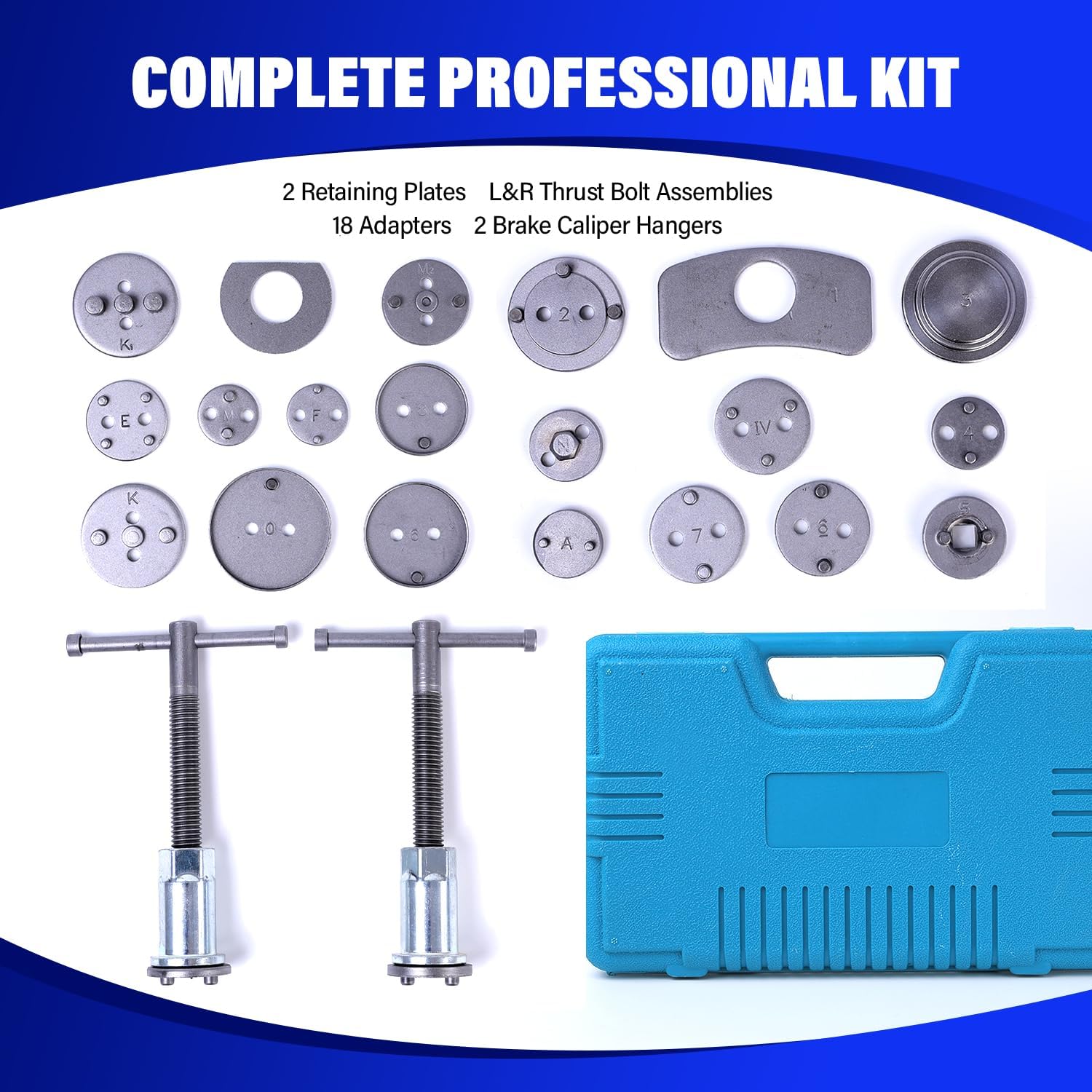 22pc Disc Brake Caliper Compression Tool Professional Piston Compressor Tool Set for Automotive Brake Pad Replacement (Blue)
