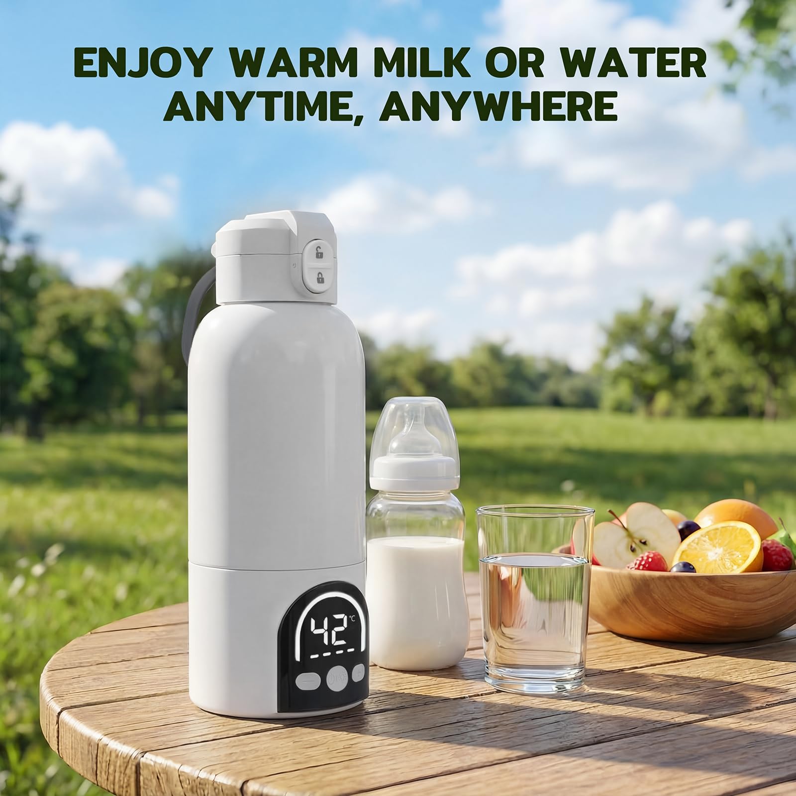 Calentador portátil inalámbrico para biberón portátil de 500 ml para leche materna y agua, 140 W y temperatura ajustable 35 ℃-70 ℃, carga USB calentador de agua para viajes (blanco) - 5