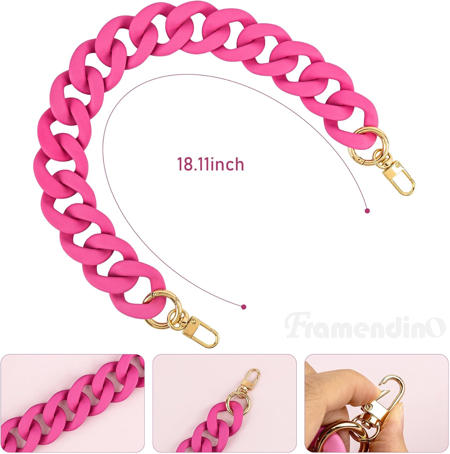 Framendino, Cute Acrylic Purse Strap Bag Chain Handle Strap Replacement for Handbag Cross Body Shoulder Bag 18 inch Pink - Image 2