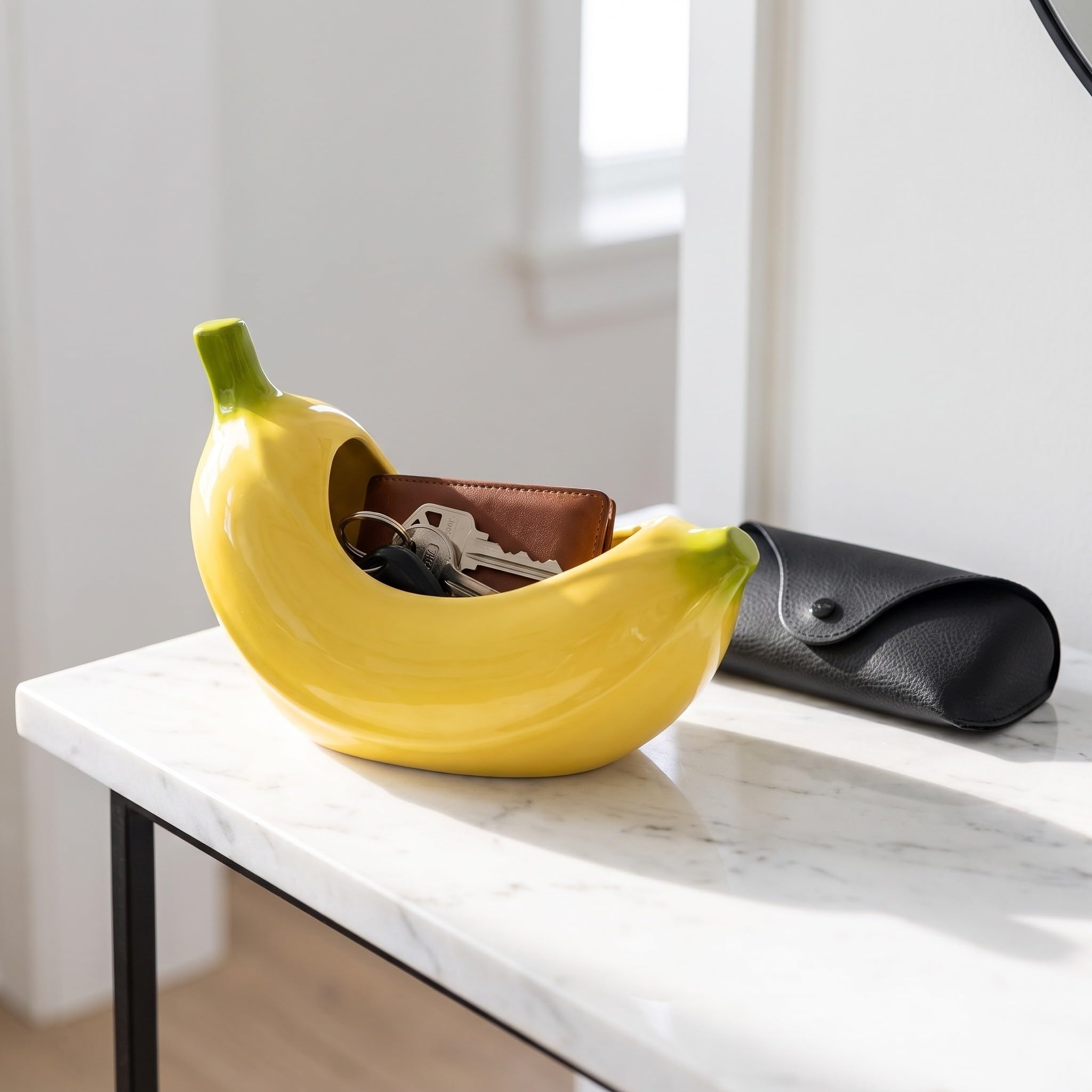 Bol decorativo con forma de plátano - Bol de cerámica para guardar llaves, ideal para la entrada o la mesa de centro - Plato decorativo para dulces - Pequeño y divertido soporte para joyas o