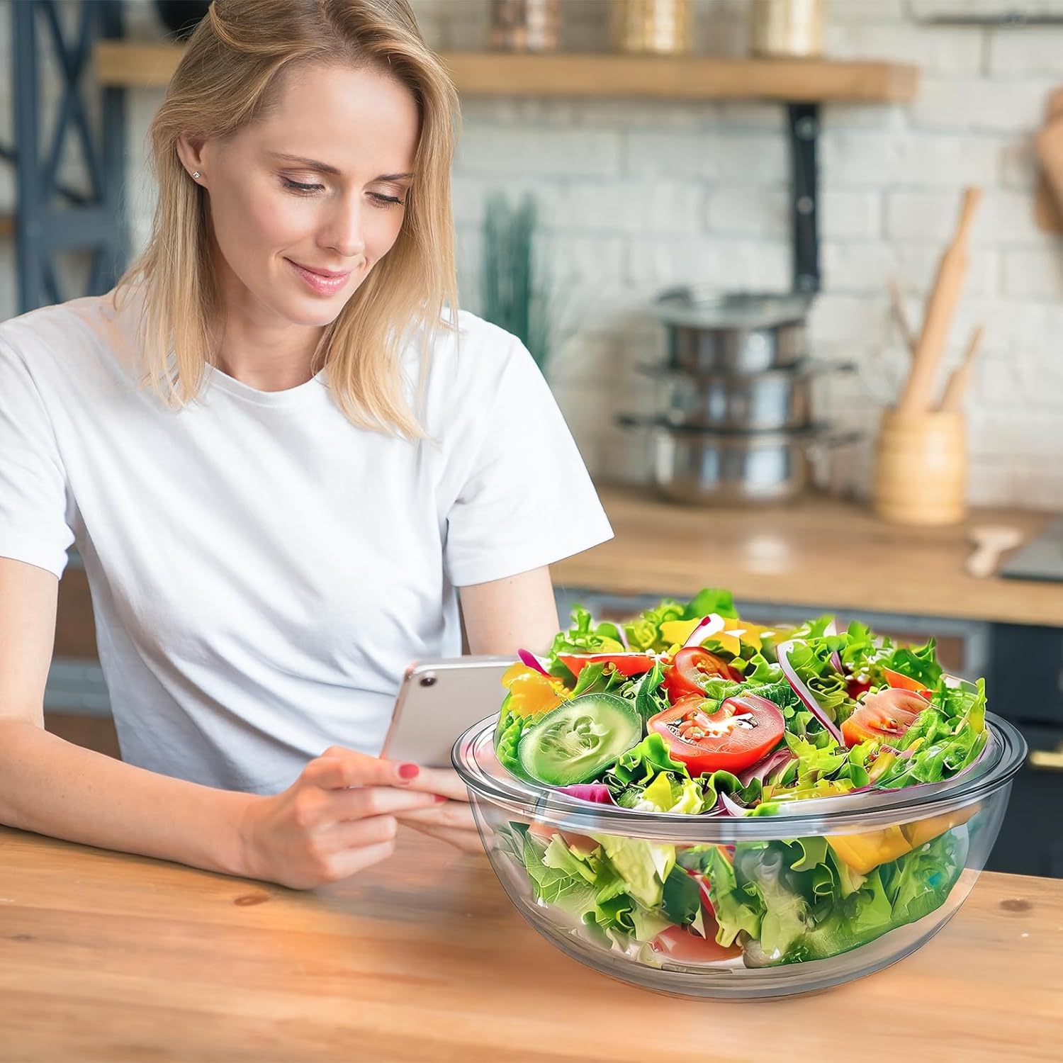6.3 Qt Large Glass Mixing Bowl,12.3" Clear Glass Salad Cooking Bowls For making sourdough Prepping, Mixing, Marinating & Brining Kimchi - Image 5
