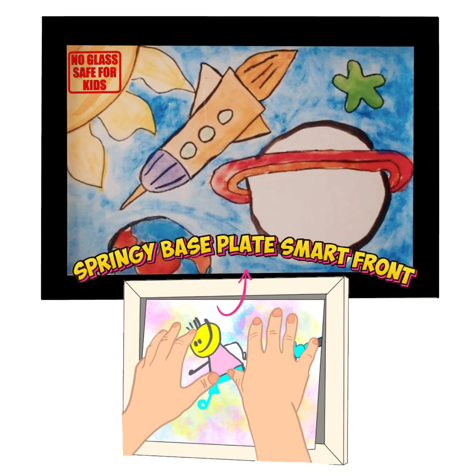 Cadres artistiques pour enfants interchangeables, cadre artistique pour enfants, cadre de projet artistique pour enfants, cadre de taille A4 - Cadre sans verre, sans danger pour vos enfants (Noir)