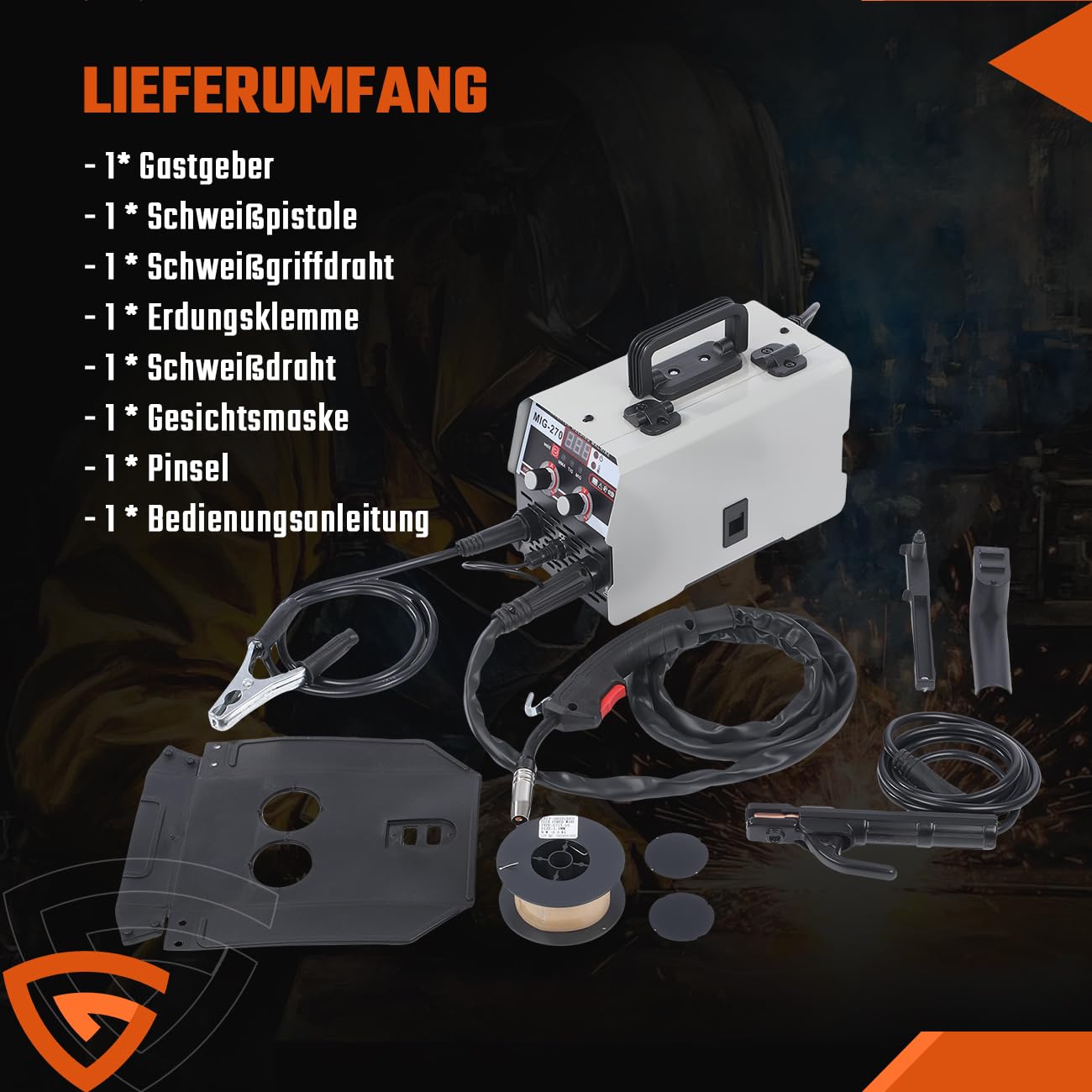 Spawarka MIG/MMA/TIG 3 w 1, 220 V, 270 A, IGBT inwerterowa spawarka spawalnicza bez gazu ze wskaźnikiem LED, do zastosowania pręt spawalniczy 1,6-3,2 mm, prędkość drutu 2,2-12 m/min, IP21S przenośna
