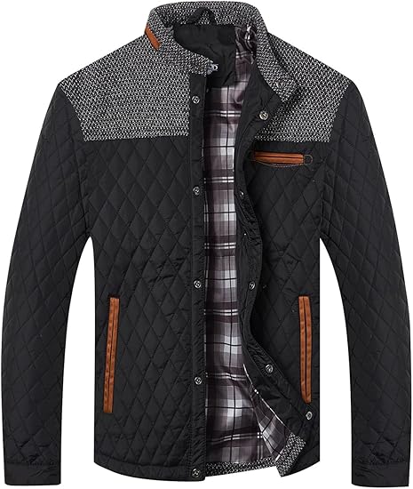 HOOD CREW Men’s Quilted Down Jacket Autumn Winter Coat Lightweight Business Causal Shirt Jacket