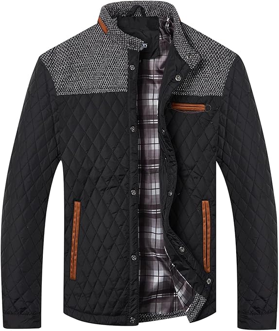 HOOD CREW Men’s Quilted Down Jacket Autumn Winter Coat Lightweight Business Causal Shirt Jacket