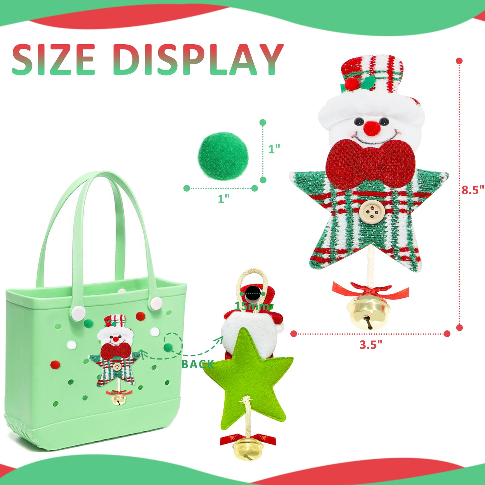 QTKJ Snowmen nd Glitter Star Charm for Bogg Bag, Christmas Decoration Accessories for Bogg Bag, Hangable with Bell, Compatible with Most Women Rubber Beach Bag?7 Pcs?