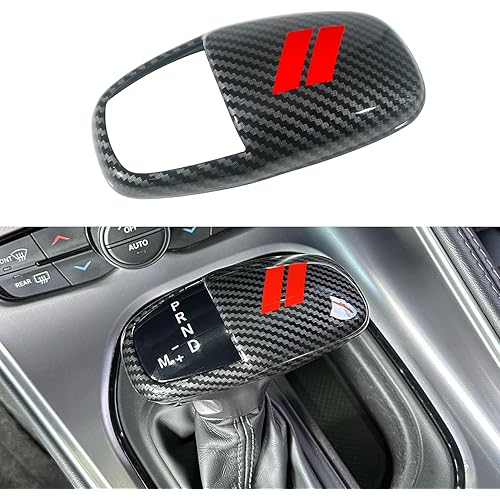 Gear Shift Knob Head Cover for Dodge Charger Accessories 2015-2023 Challenger 2015-2024 Durango 2016-2026 ABS Interior Shell Insert Decoration Protector (Carbon Fiber, Red)