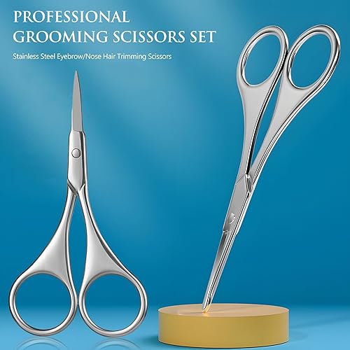 Miniatura 2 de Tijeras pequeñas de aseo facial para hombres y mujeres, 2 unidades, para cejas, nariz, bigote, barba, pestañas, kit de recortar orejas, tijeras de