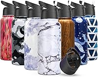 Vista 14 de THILY Botella de agua aislada de acero inoxidable con triple aislamiento, 32 onzas, botella de agua de boca ancha a prueba de fugas con 2 tapas