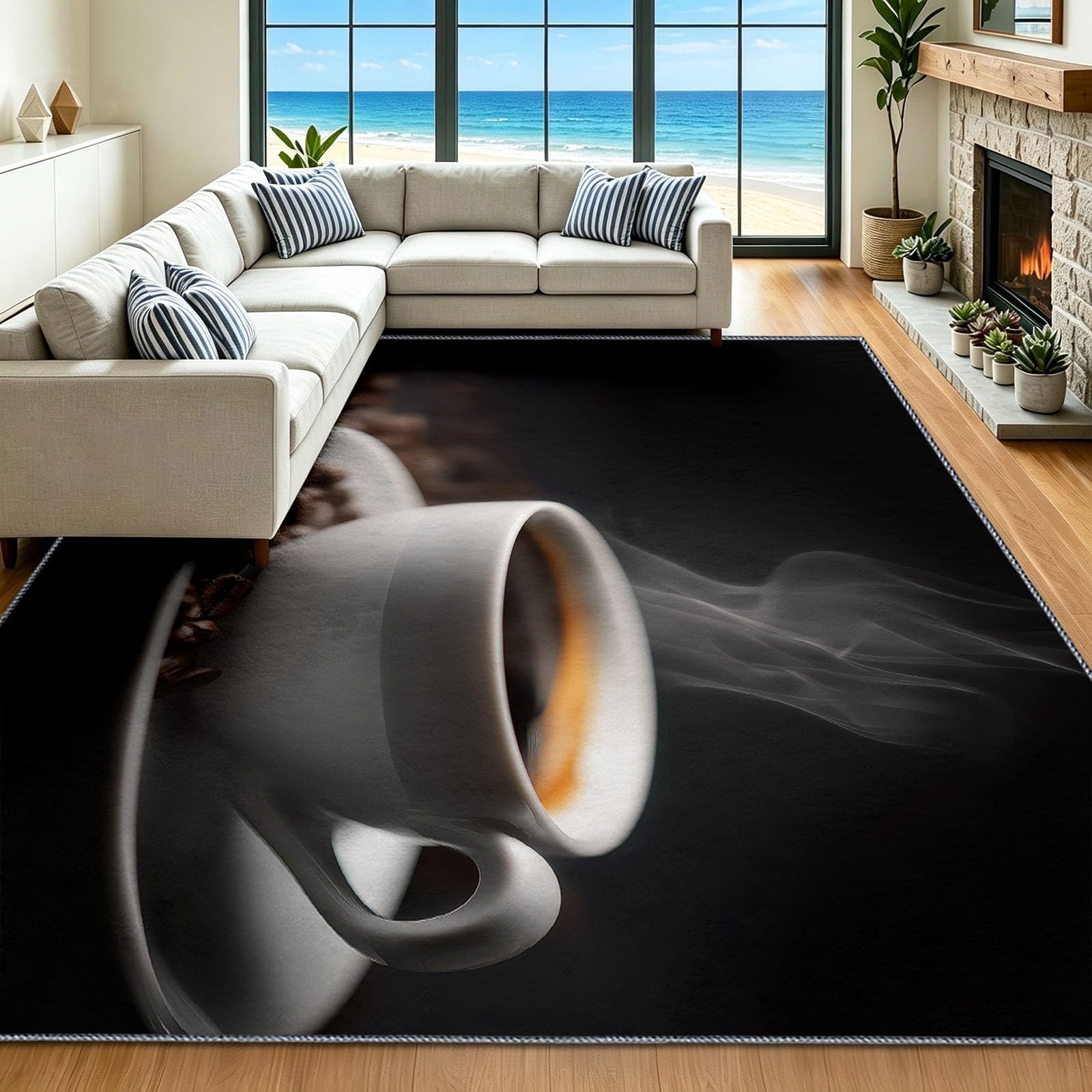 Tapis de salon 150 x 210 cm noir lavable antidérapant poil ras bureau
