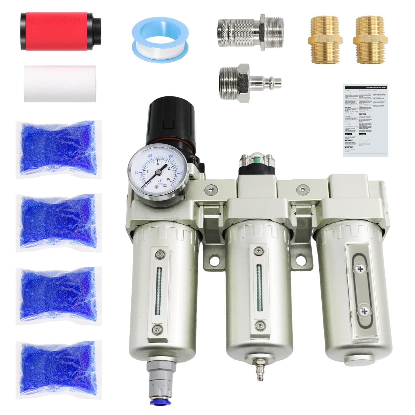 3/4" NPT Industrial Grade 3 Stage Air Drying System, Air Compressor Water Separator System Filter Oil Water Separator Dryer for Plasma Cutter and Paint Spray,Auto Drain