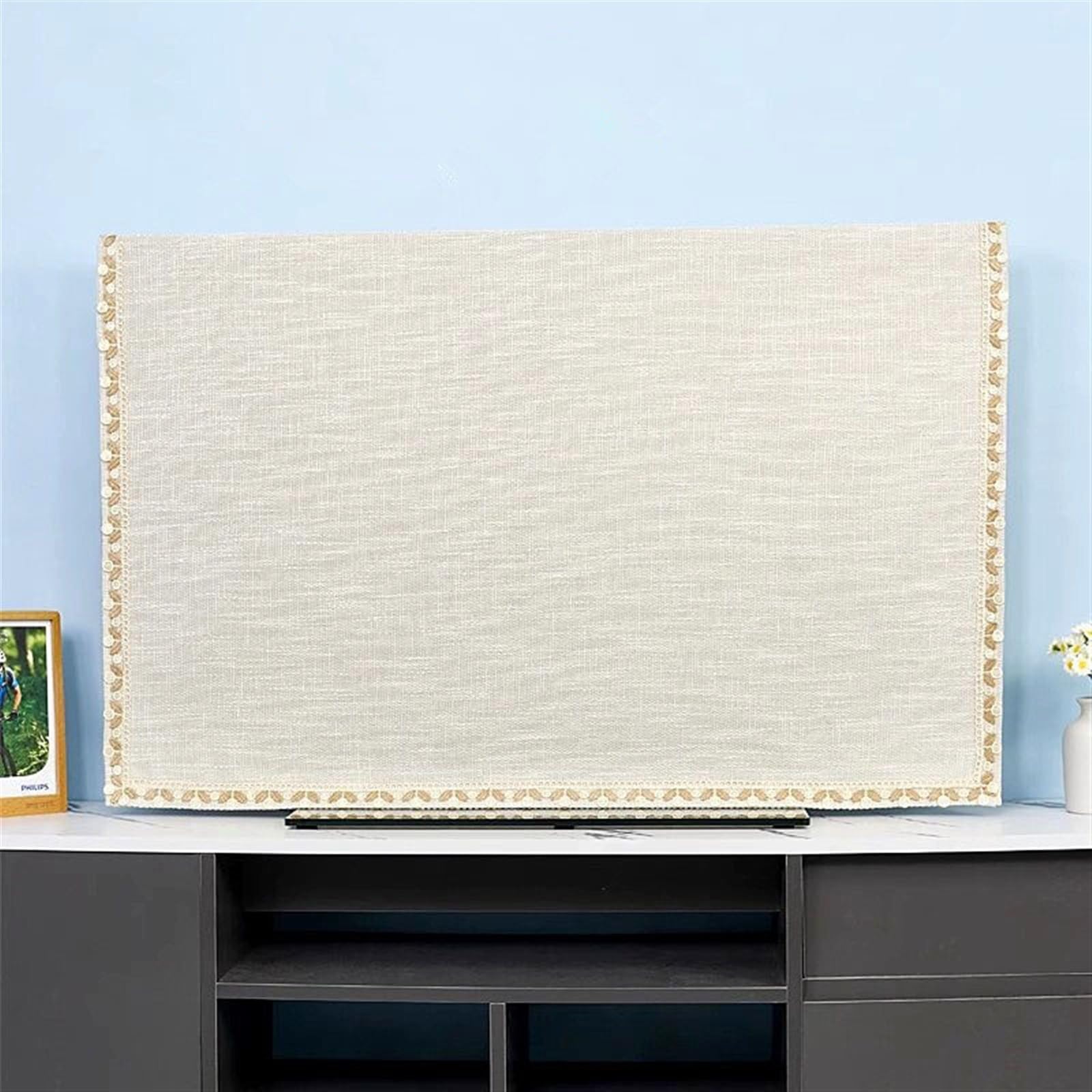 Płaski/Zakrzywiony Pokrowiec na Telewizor All-Inclusive Pyłoszczelna Przenośny Osłona Tv Uniwersalny do Klasa(176 * 104cm,Linen beige)