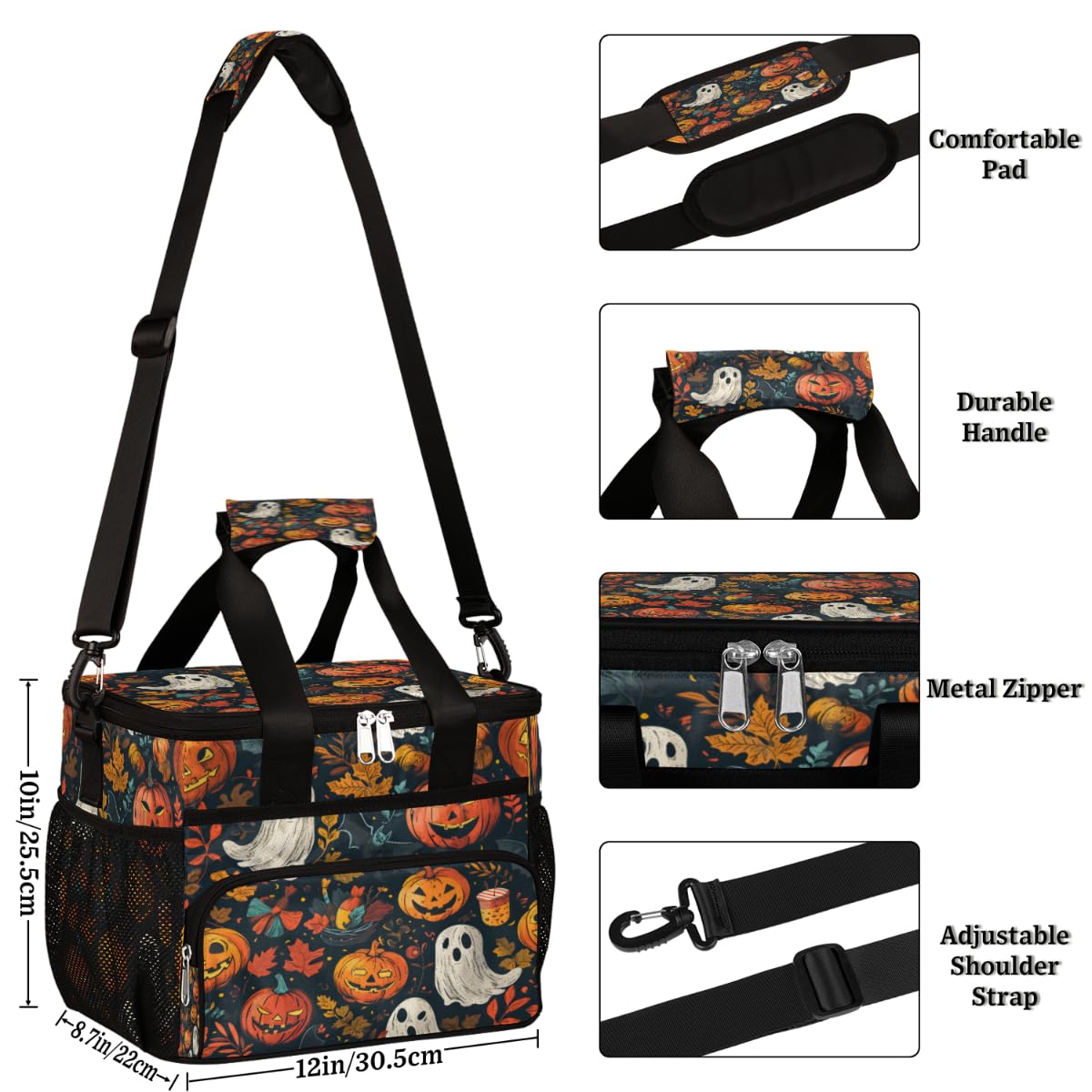 Insulated Picnic Backpack Lunch Box for Women Men Picnic Basket Tote Lunch Bag Picnic Bag Portable Lunch Bags for Picnic, Beach, Work, Trip,Office, Camp Halloween Pumpkins