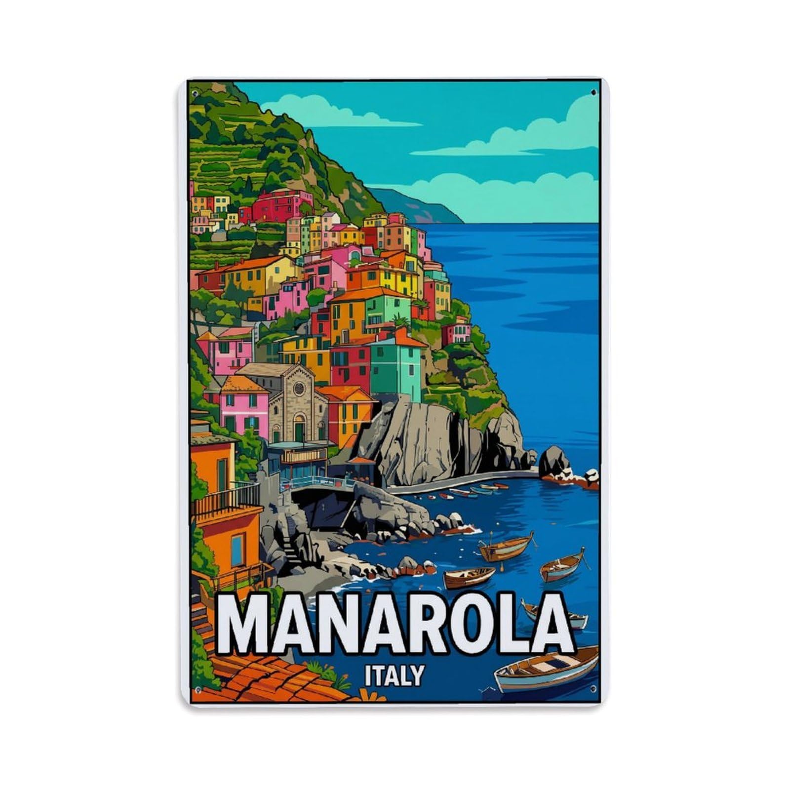 Huiyhb 8X12inch(20X30cm) Vintage Travel Manarola Italy Popart Metal Tin Sign
