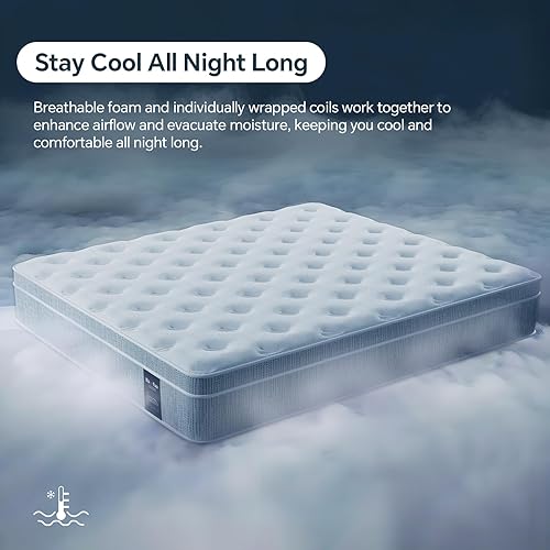 Miniatura 6 de Colchón híbrido de lujo de 12" tamaño King en una caja, espuma viscoelástica de gel refrescante y muelles de resorte interno, suave y transpirable,