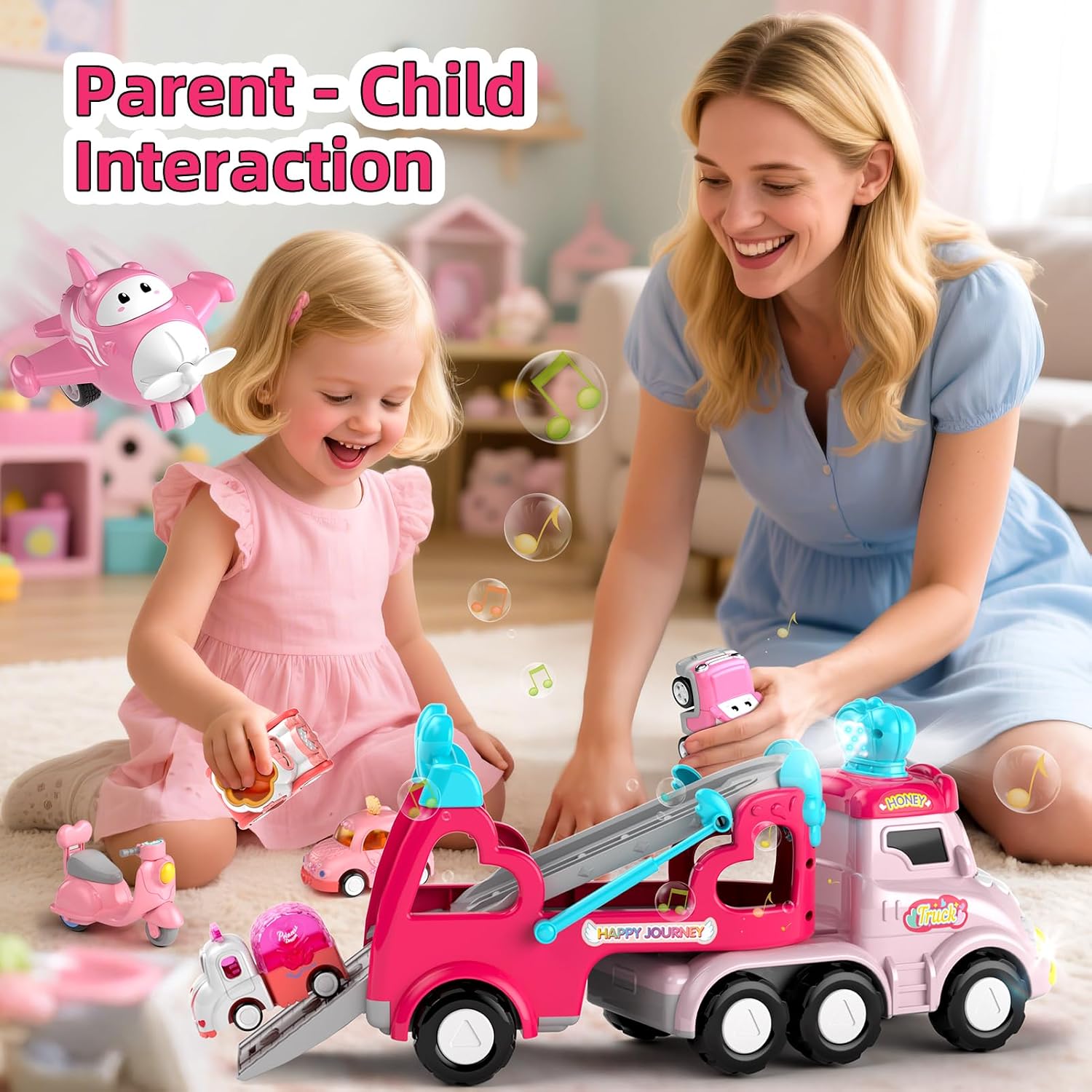 Truck Toys for 2 3 Year Old Girl, 7 in 1 Carrier Truck Gifts for 2+ 3+ Girl image 2