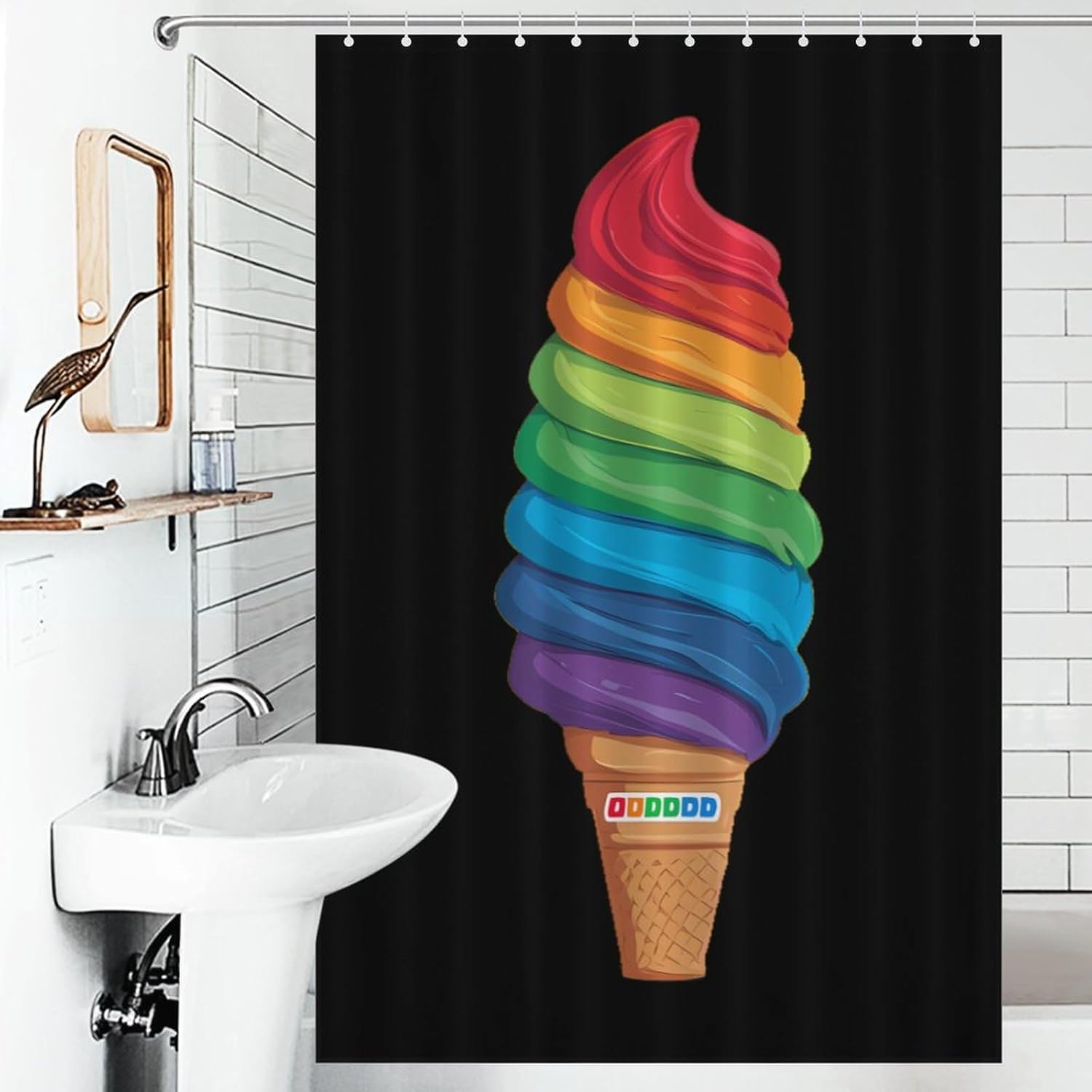 Rainbow Ice Cream Shower Curtain 46.85x70.87Inch（119x180cm） Polyester Bath Curtain Shower Curtains Printed Decorative