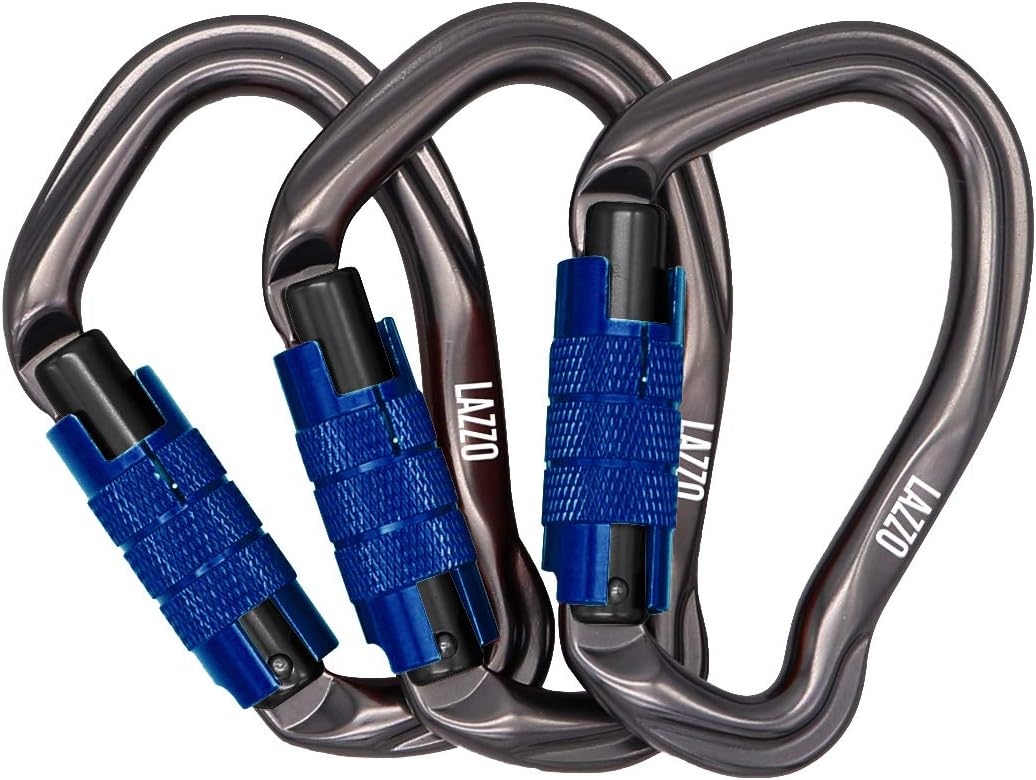 LAZZO 3 Pack Twist Lock Climbing Carabiner Clips, Auto Locking and Heavy Duty, Perfect for Climbing and Rappelling, Carabiner Dog Leash, D Shaped 4.21 Inch, Large Size