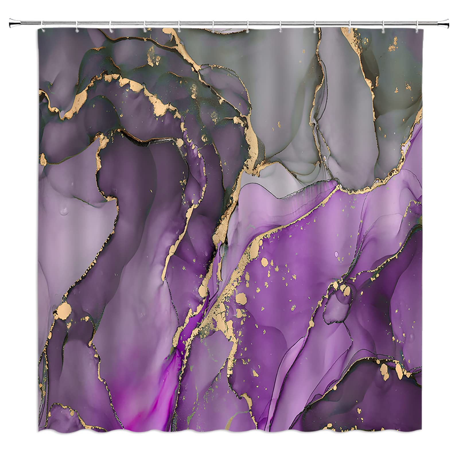 KTGHA Purple Gray Marble Shower Curtain Modern Ombre Watercolor Abstract Ink Texture Art Fabric Bathroom Decor with Hooks(70" WX70 H)