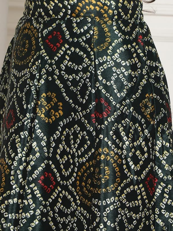 Image of NEUDIS Women Bottle Green Printed Maxi Lehenga Skirt with Pocket
