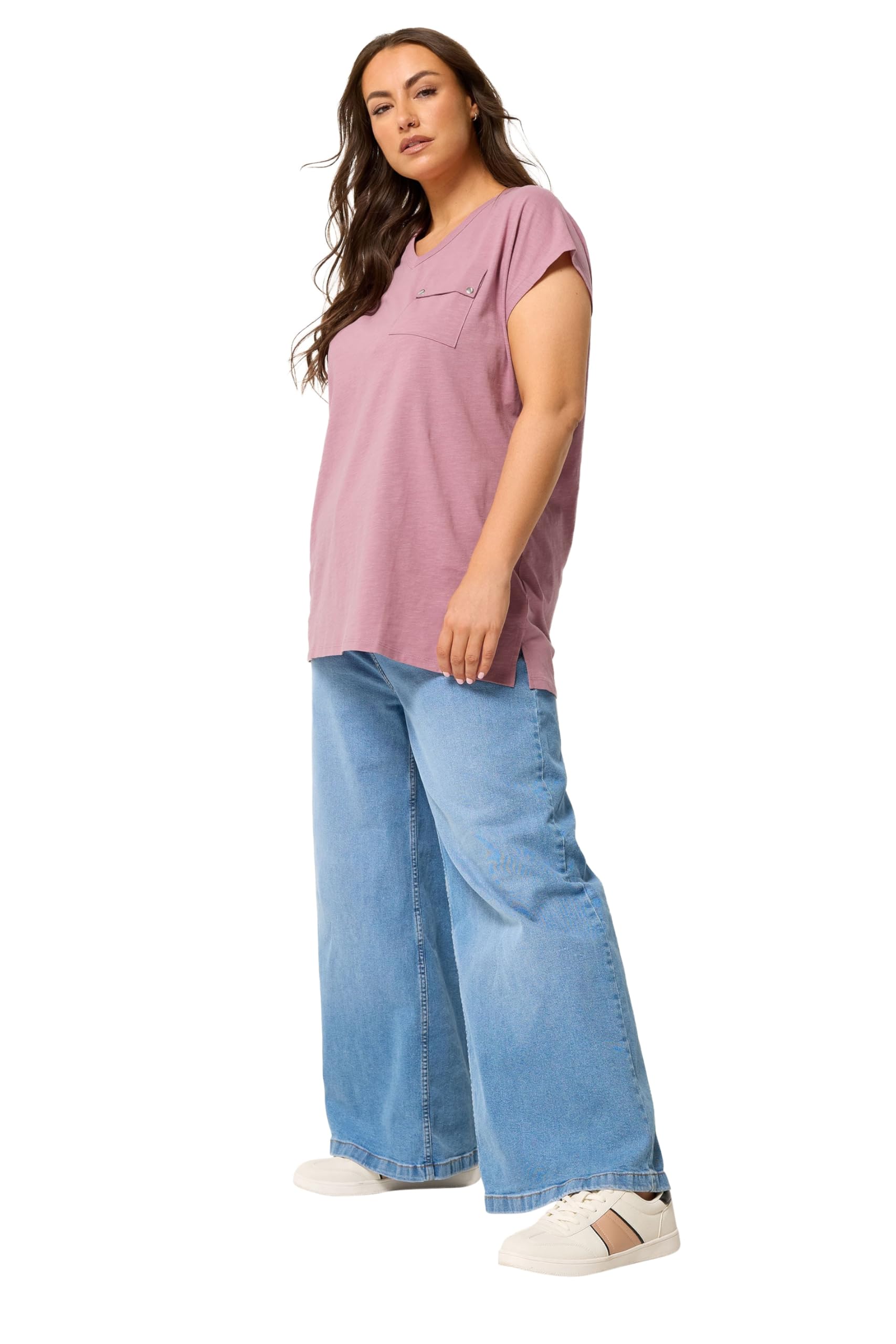 Yours Women's Pink Stud Pocket T-Shirt In | Size: 22/24