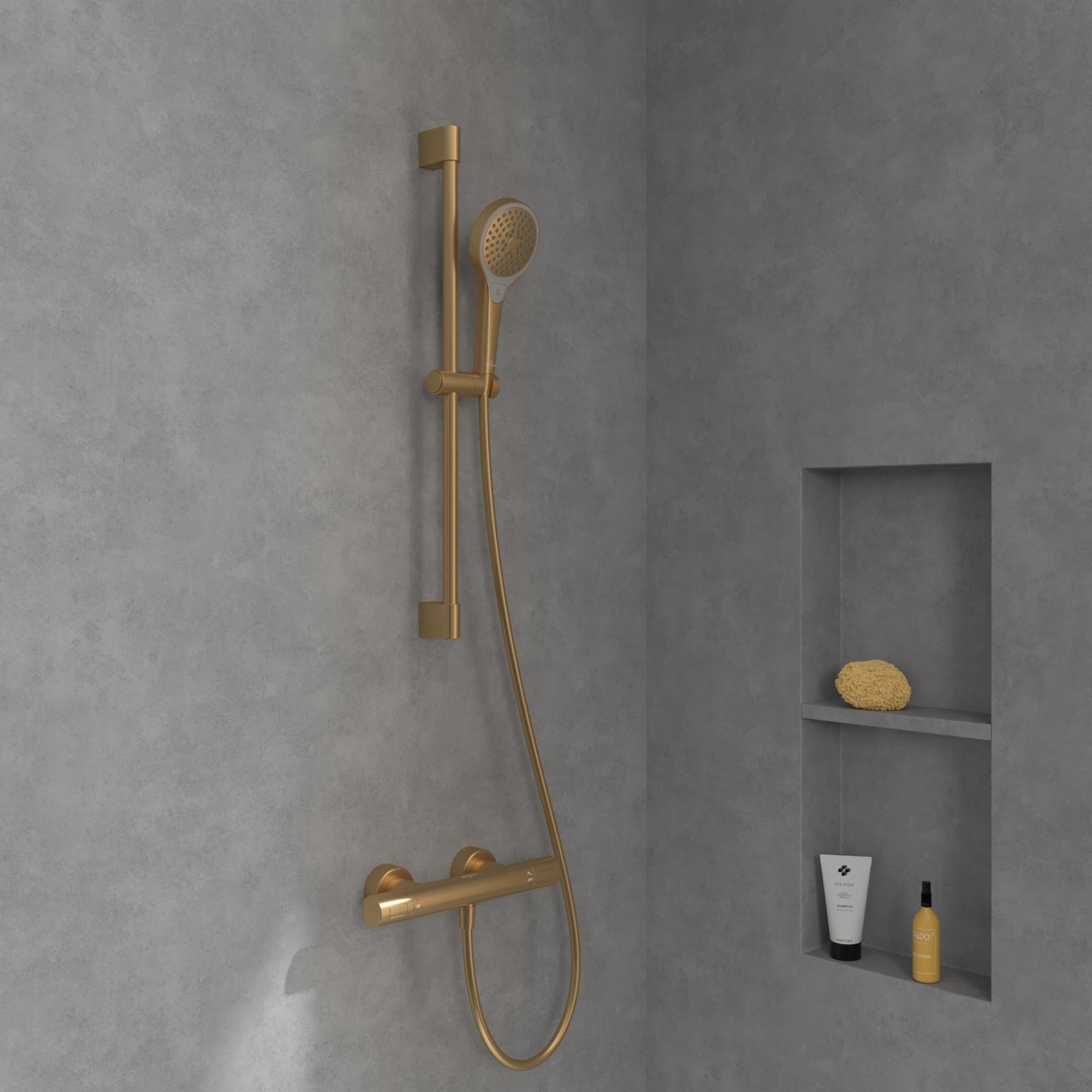 Villeroy & Boch Universal Taps & Fittings - Termostato de ducha con protección antiquemaduras y bloqueo de seguridad a 38°, grifo mezclador de ducha, redondo, color dorado cepillado